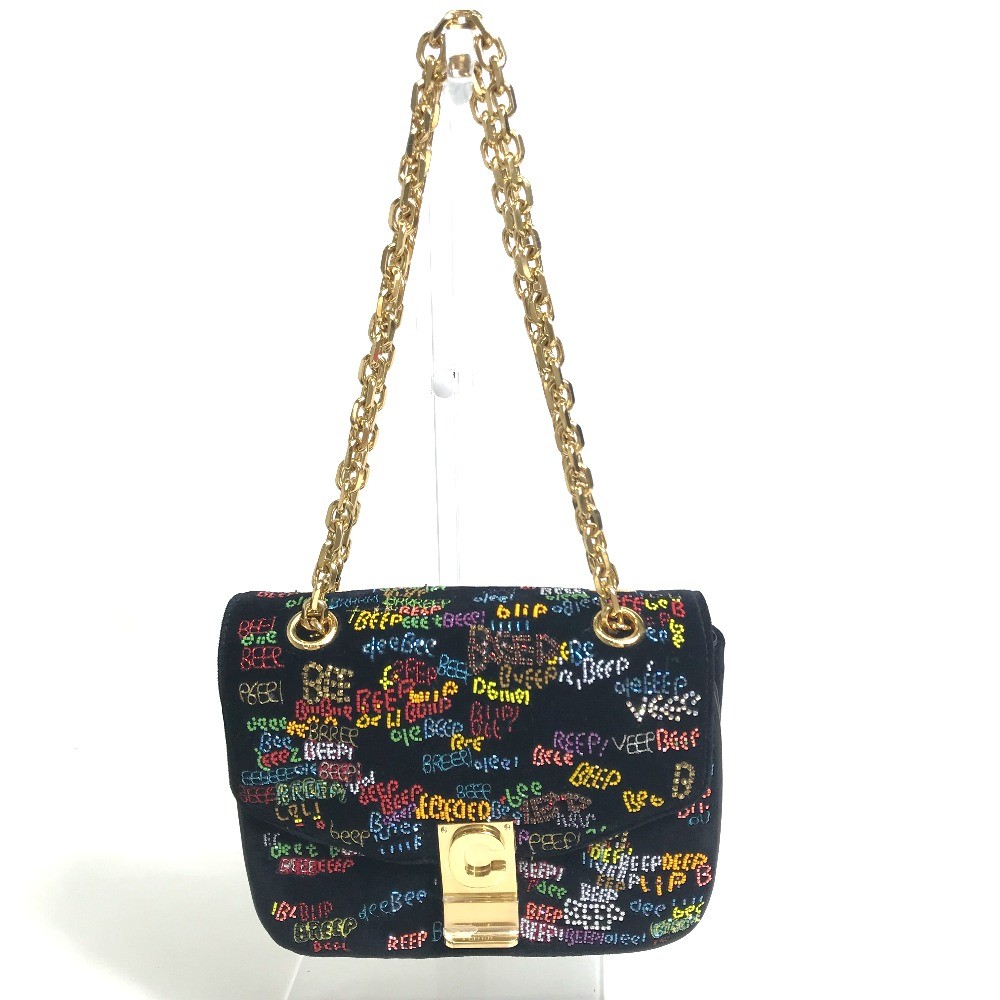 CELINE Small C Multi Beaded Chain Shoulder Bag suede Black x Multicolore
