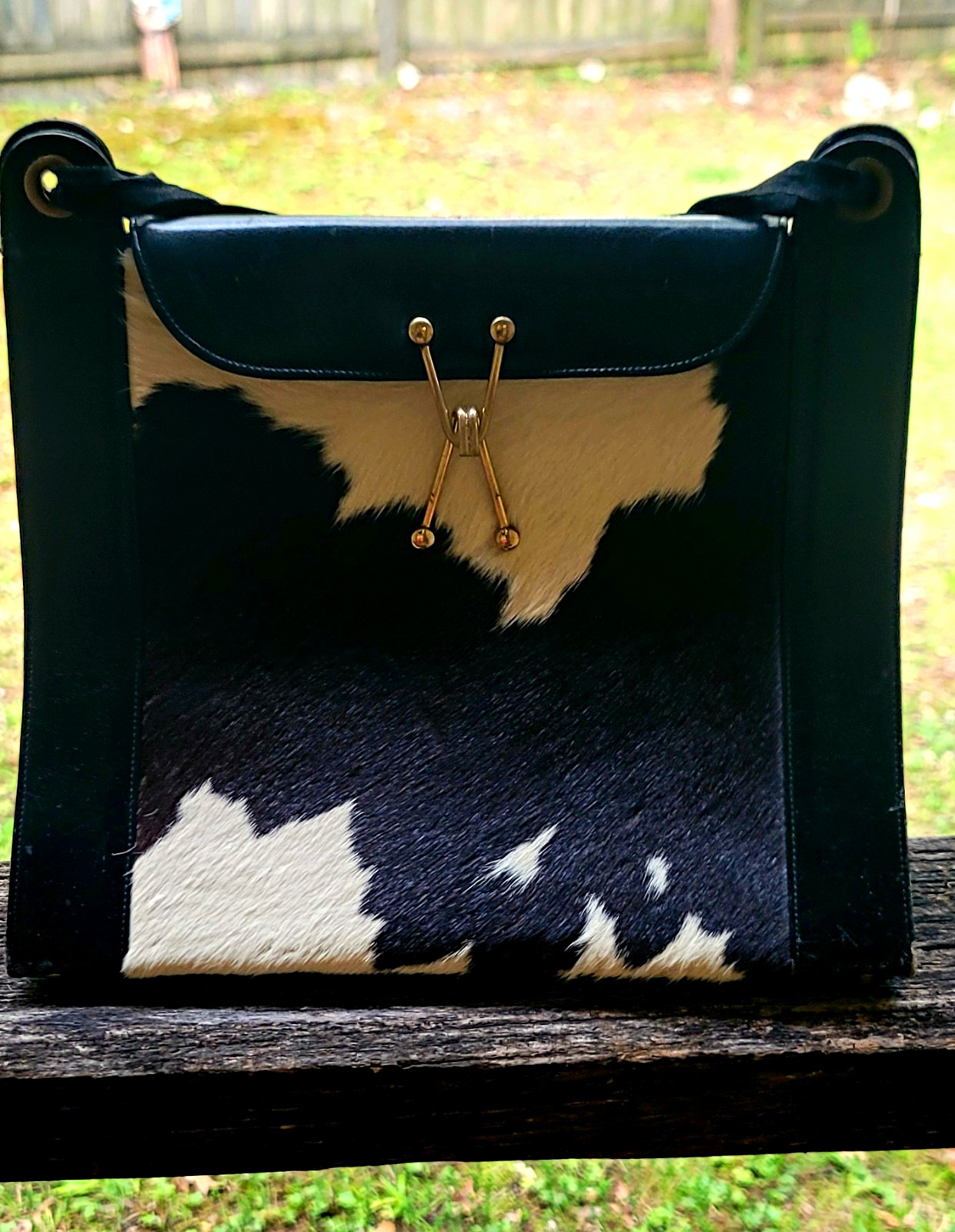Vintage 1950s/60s Genuine Cowhide & Leather Handbag – Mid-Century Purse