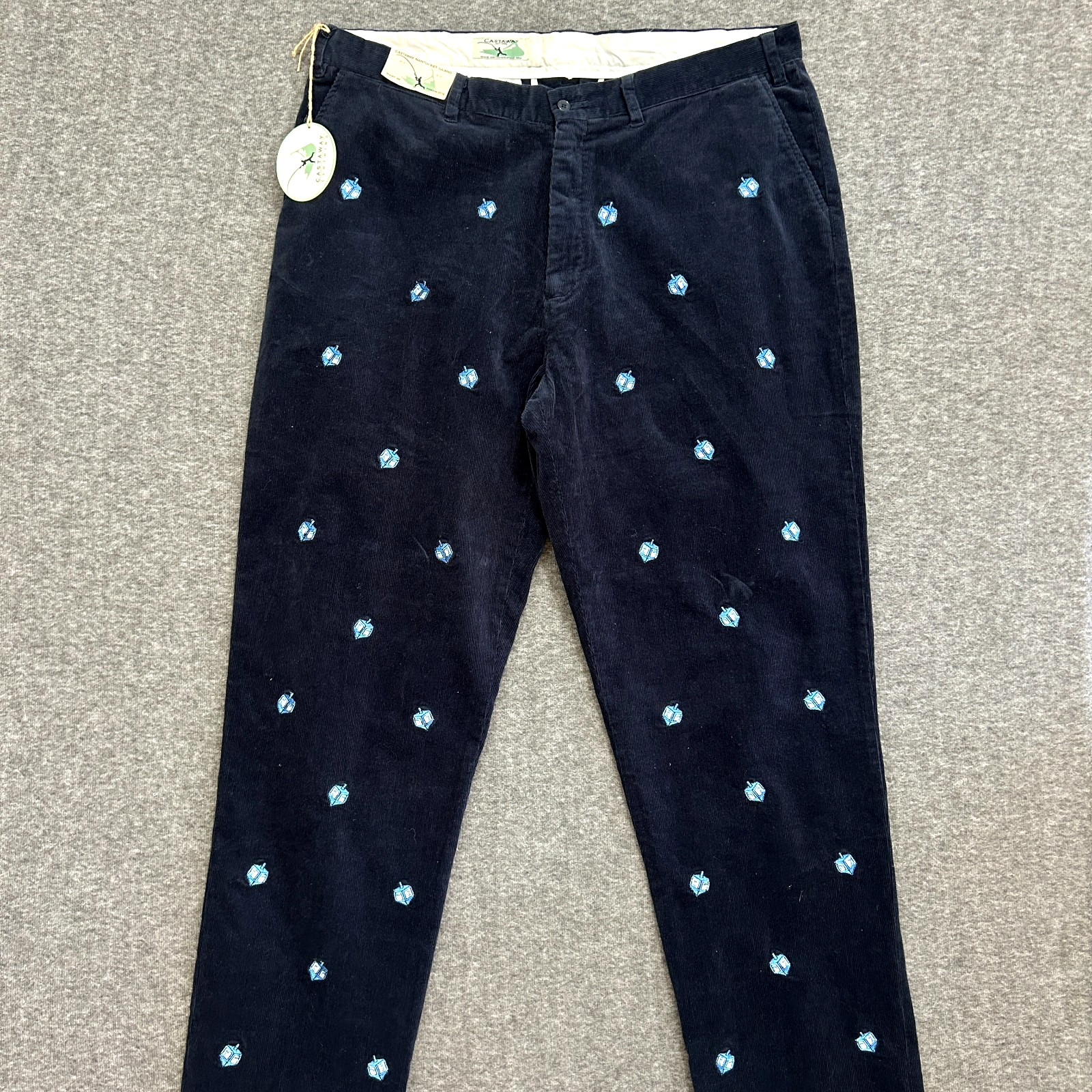 NWT Castaway Beachcomber Nantucket Corduroy Pants 44 x UF Unhemmed Navy Dreidal