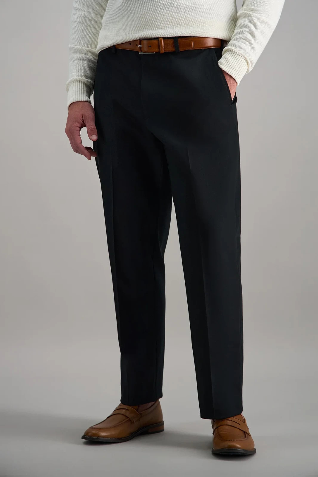 Haggar Men’s 40×30 Premium No Iron Khaki Pants, Classic Fit Flat Front, Black