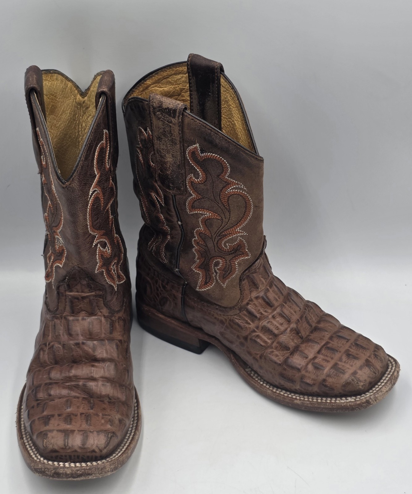 Horse Power HPK1070 Kids Cowboy Boots Sz 12 Brown Nile Print Square Toe Leather