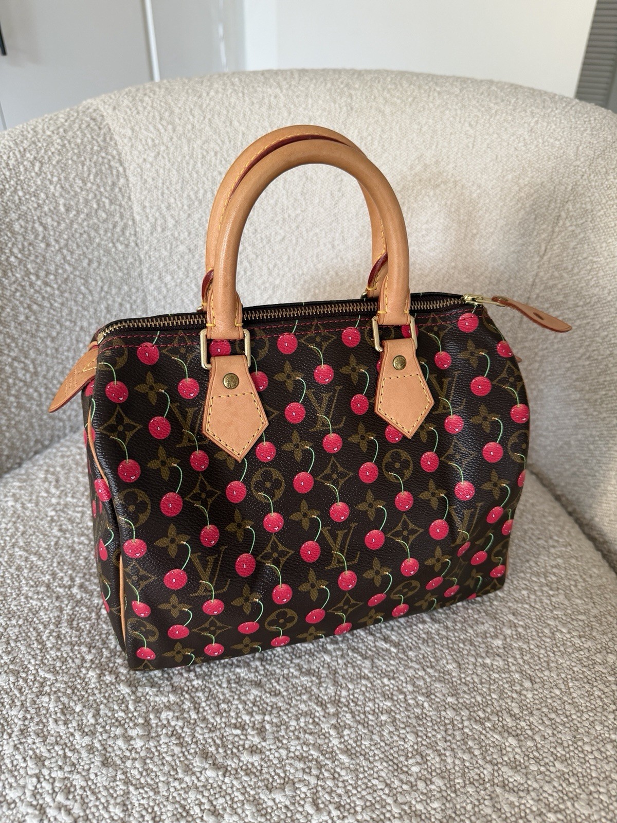 Louis Vuitton Speedy Satchel 25 Brown Canvas Monogram Cerises