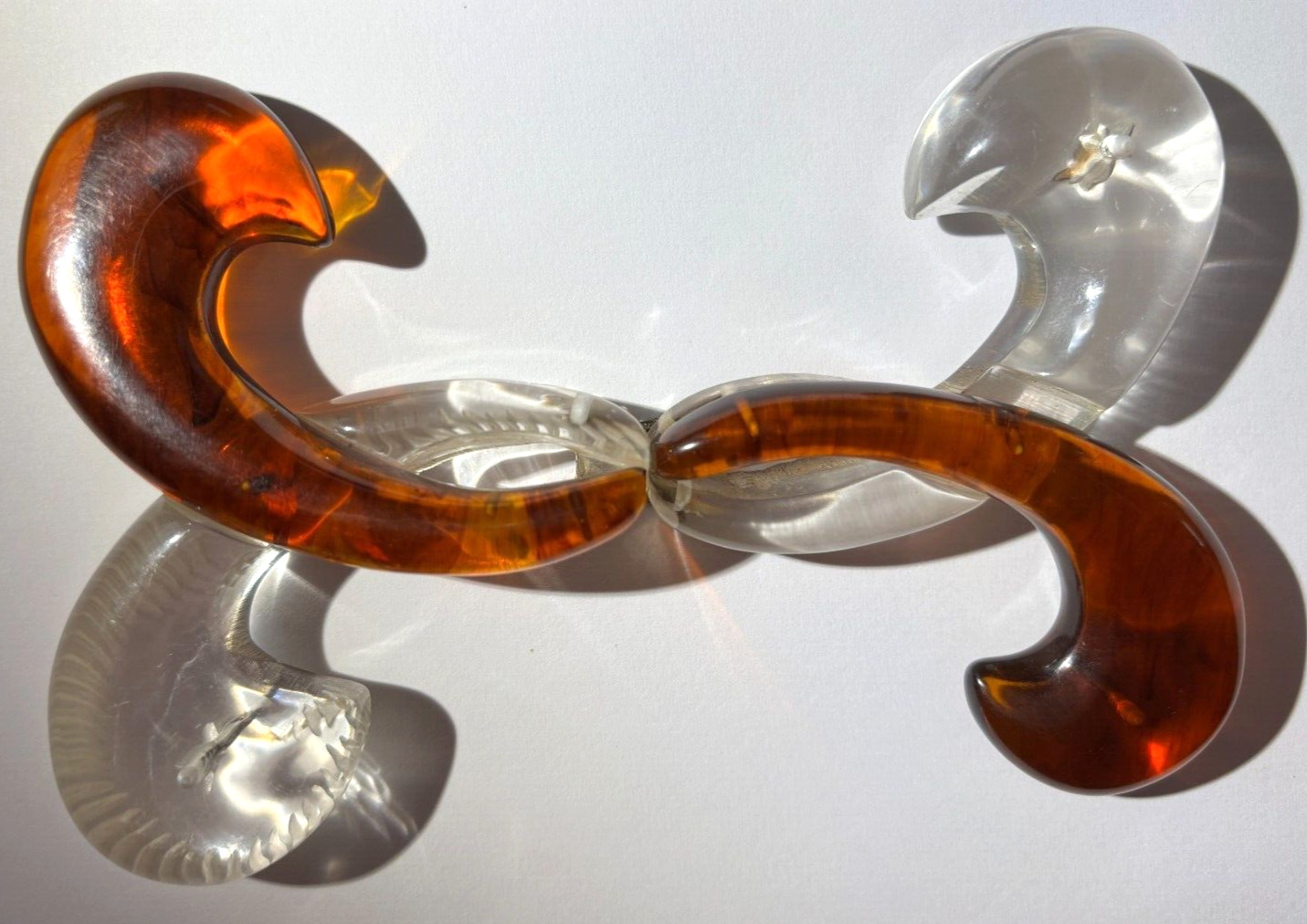 Vtg Antique LUCITE CLEAR AMBER Fleur De Lis BUCKLE TORTOISE SHELL Belt COLLAR