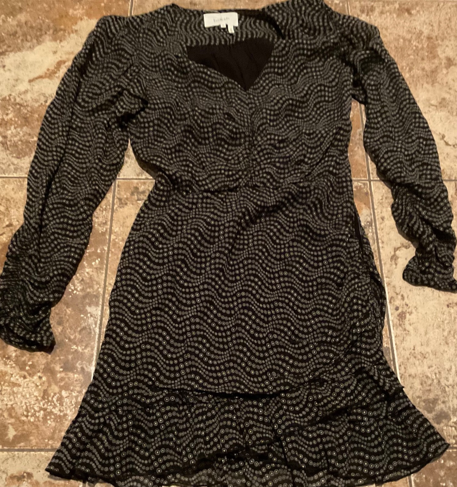 BA&SH WOMENS ROBE LITTLE DOTS METALLIC LONG SLEEVE DRESS (SIZE S) BLACK
