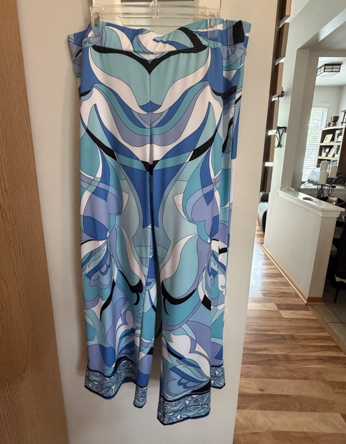 Boston Proper Women’s Abstract Wide-Leg Pants Blue White Black Size XL