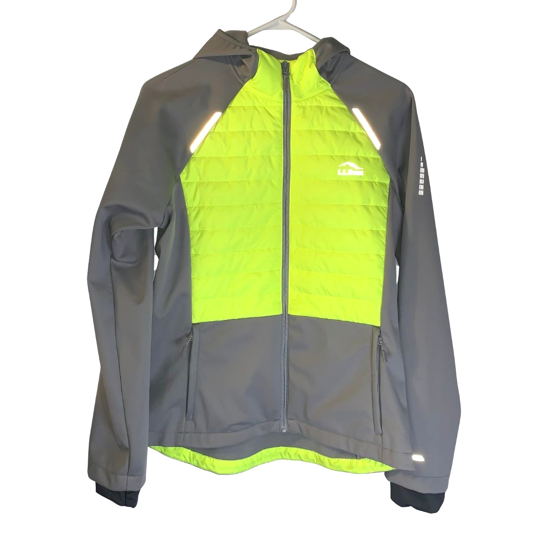 LL Bean Womens Bright All Weather Jacket Size S Gray Electric Yellow ColdShield
