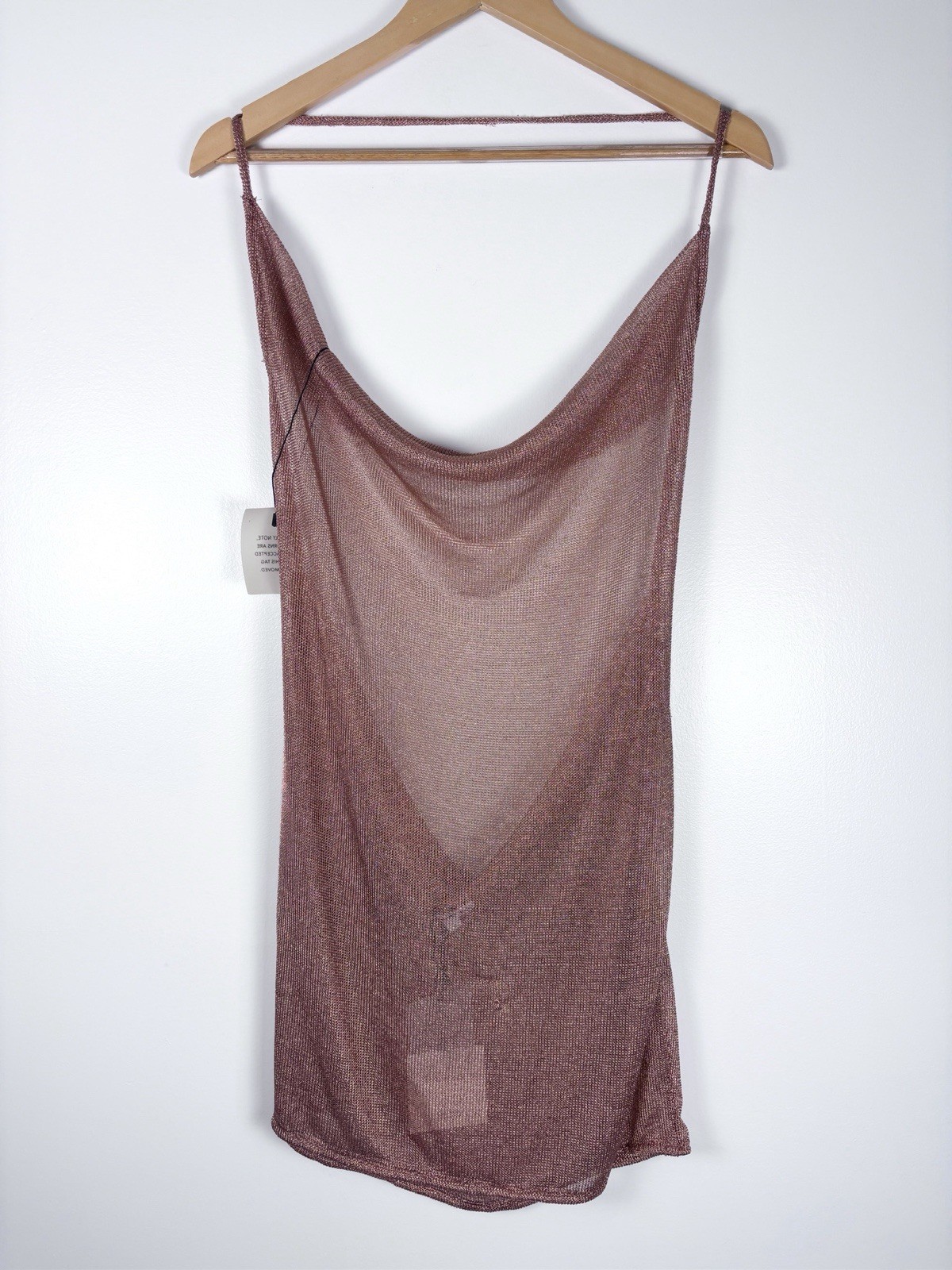 Superdown Revolve Brina Rose Gold Sheer Knit Cowl Neck Backless Mini Dress L DWT