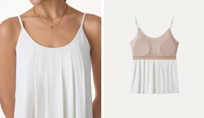 OGL U-Neck Pleated Spaghetti Bra Tank | White, Small