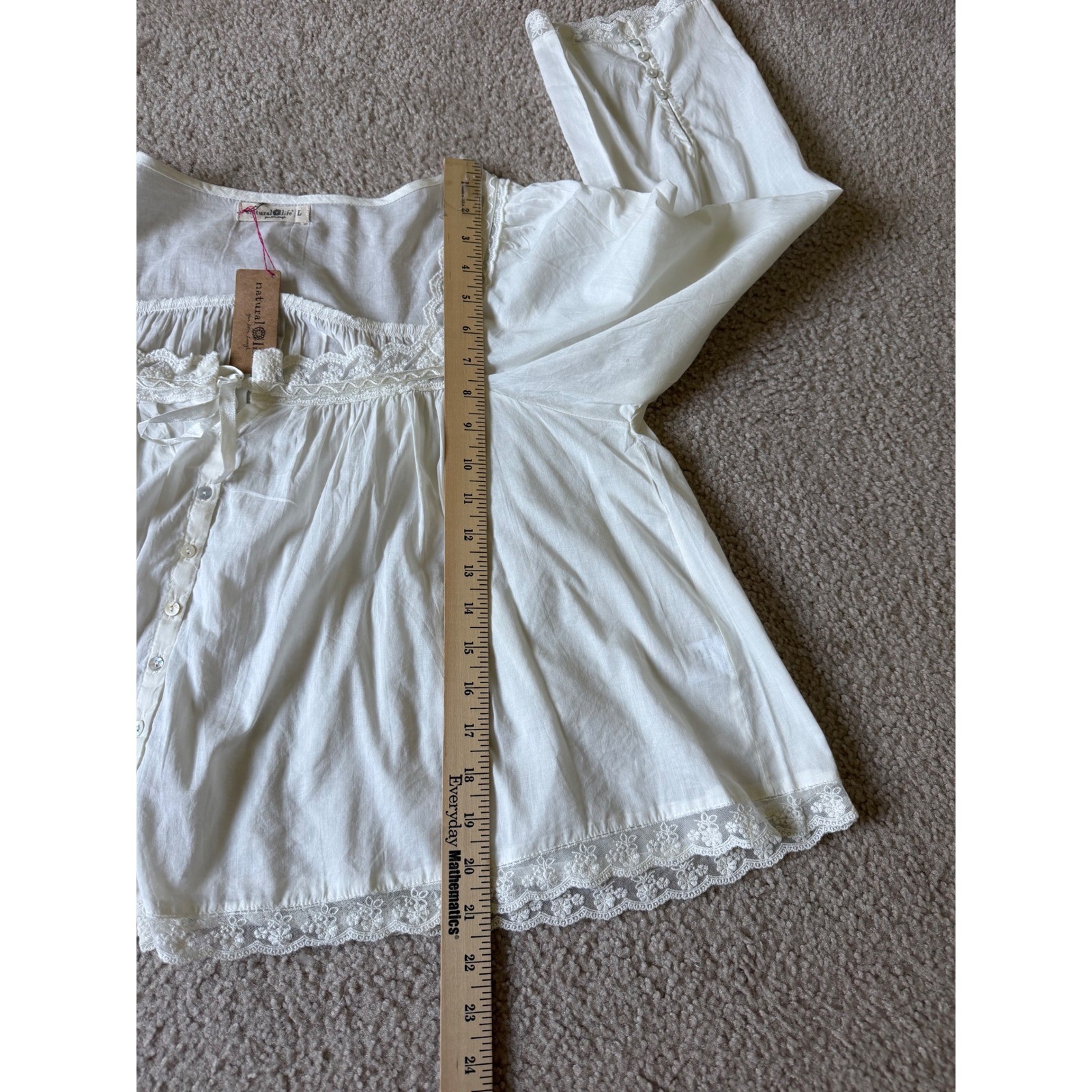 Natural Life Blouse NEW Lace Trim Cottagecore Boho Button Front White Large