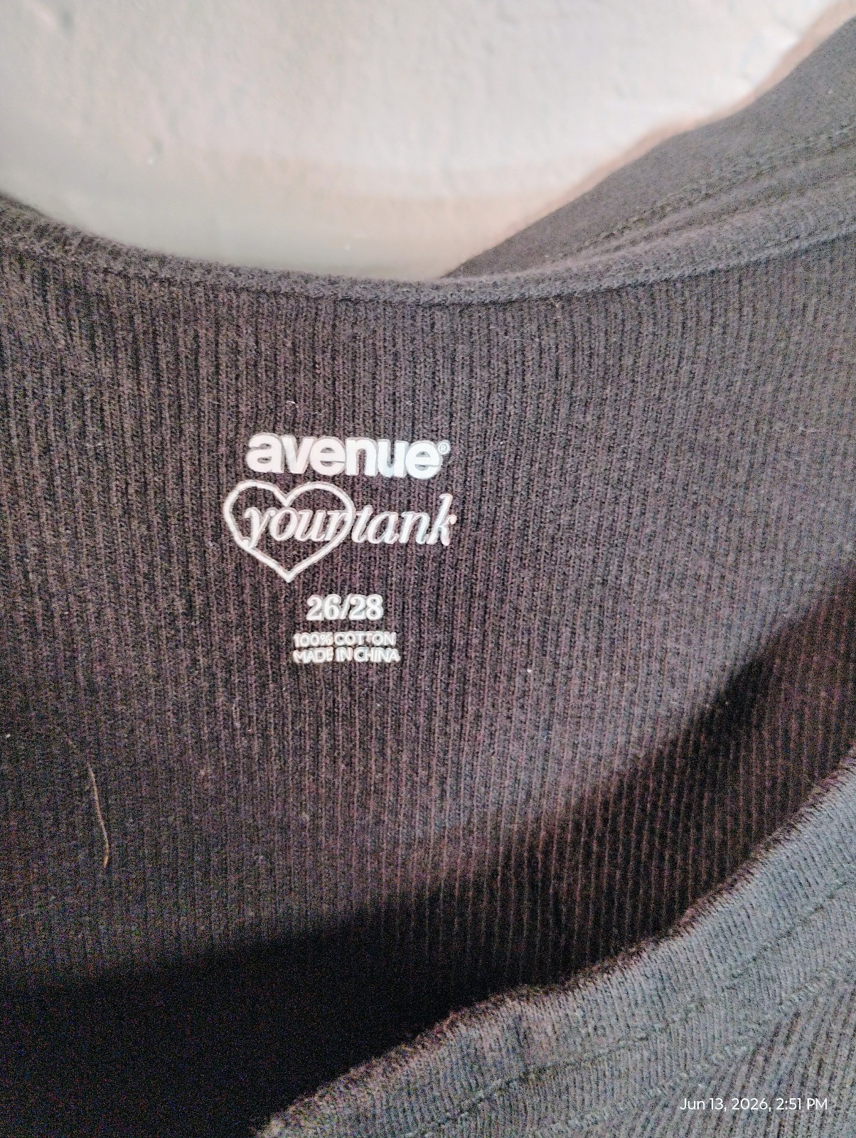 Avenue Black Ribbed Tank Round Neck Plus Size 26/28