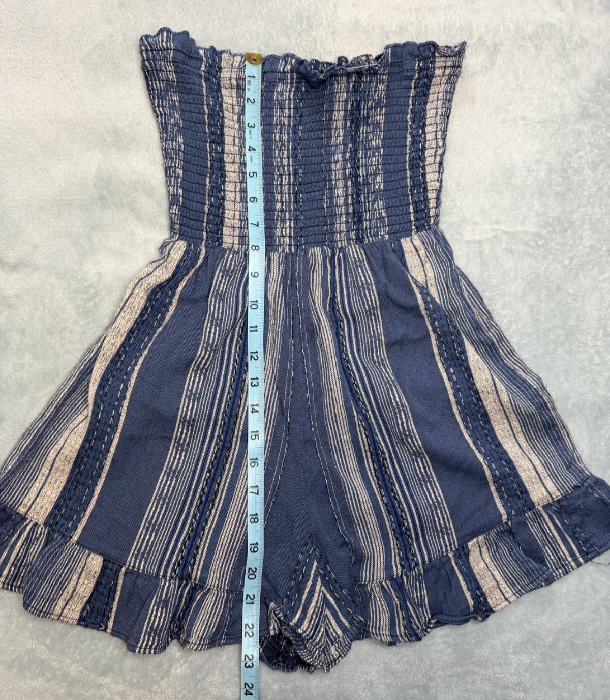 Blue Striped Boho Strapless Romper With Shorts Size Medium