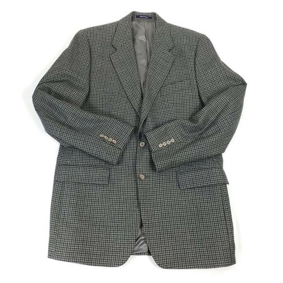 Vintage Chaps Ralph Lauren Mens Gray Hounds Tooth Check Pure Wool Blazer 42T