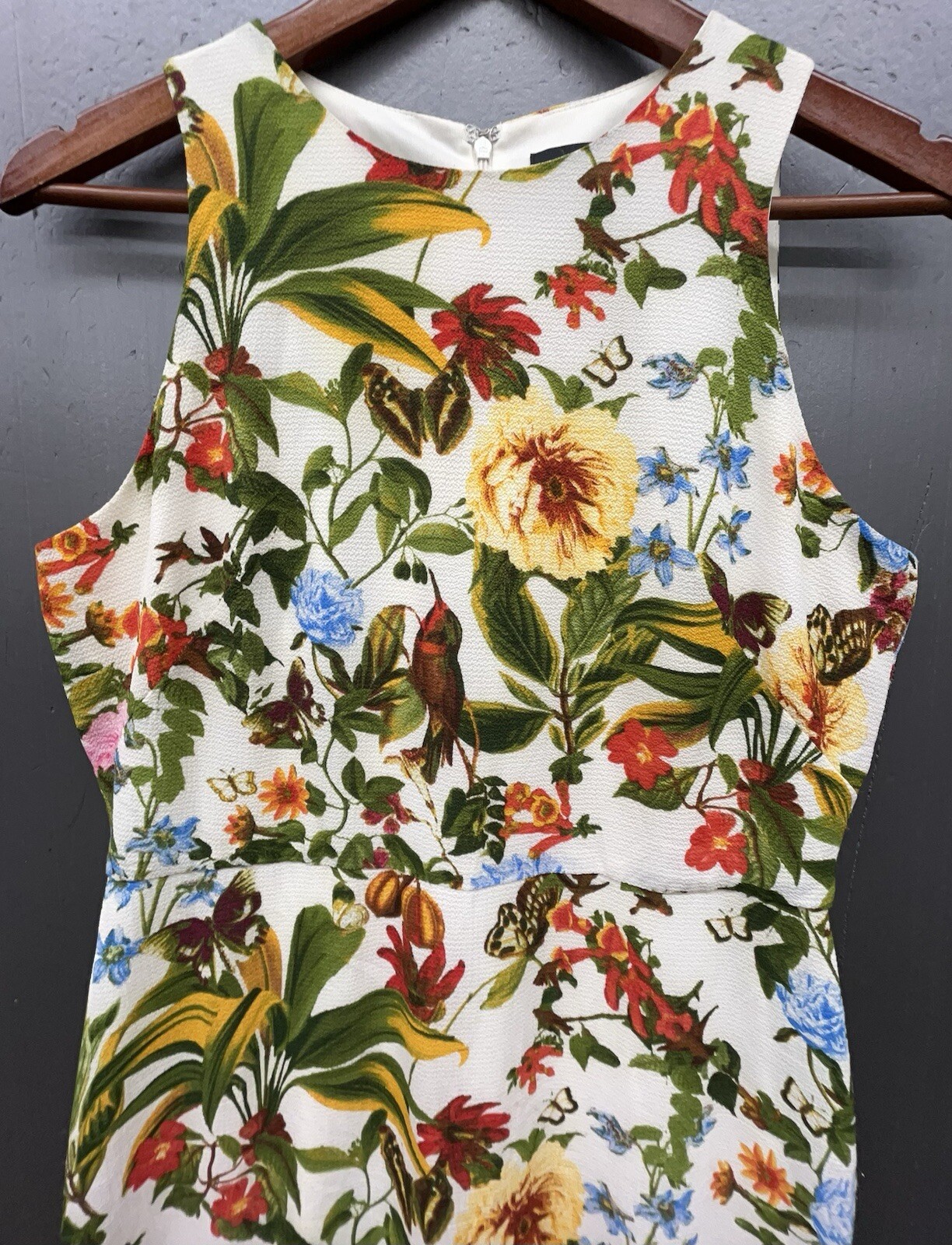 Liz Claiborne Dress 6 Ivory Multicolor Floral Halter Flair Midi Autumn Fall