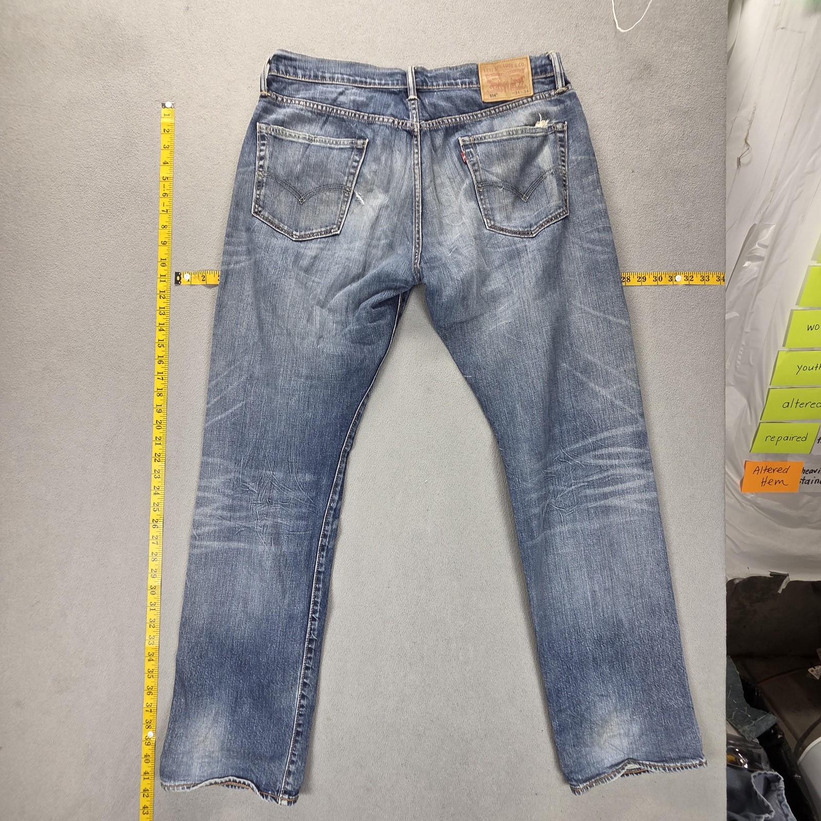 Levis 514 Jeans Mens Blue Selvedge Straight Whiskers Honeycomb Fits 36×34