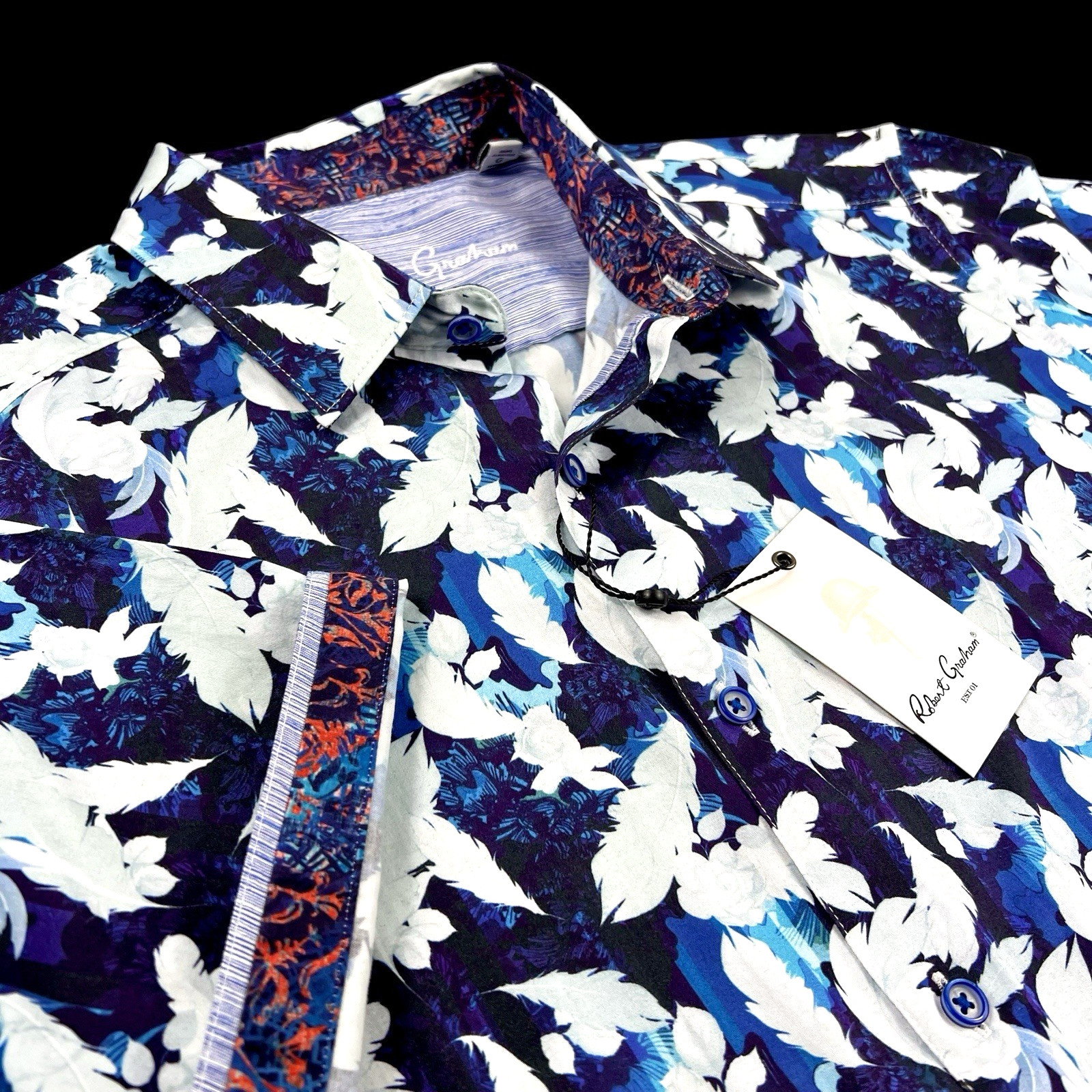 Robert Graham Geo Floral Red White Blue Tropical Short Sleeve Shirt Large $228