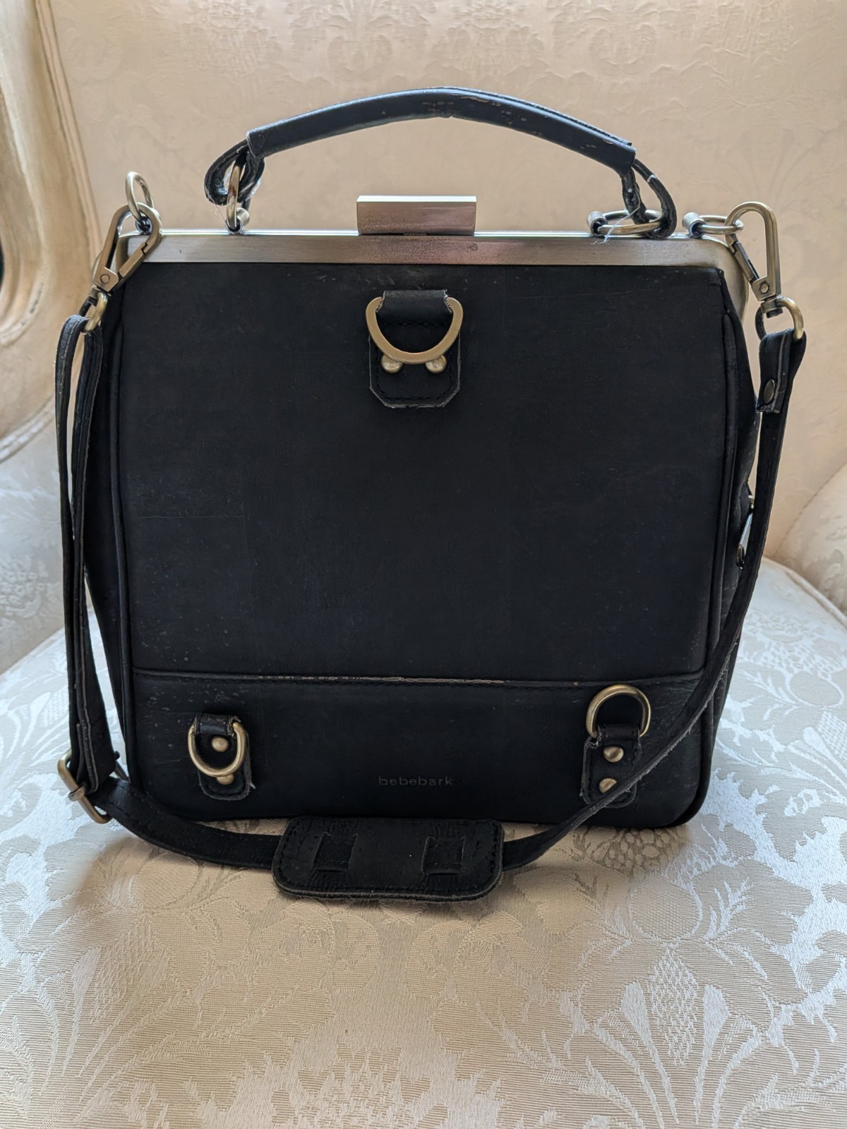 LaFlore Paris Bebebark Backpack Bag Womens Medium Black Cork Vegan Convertible