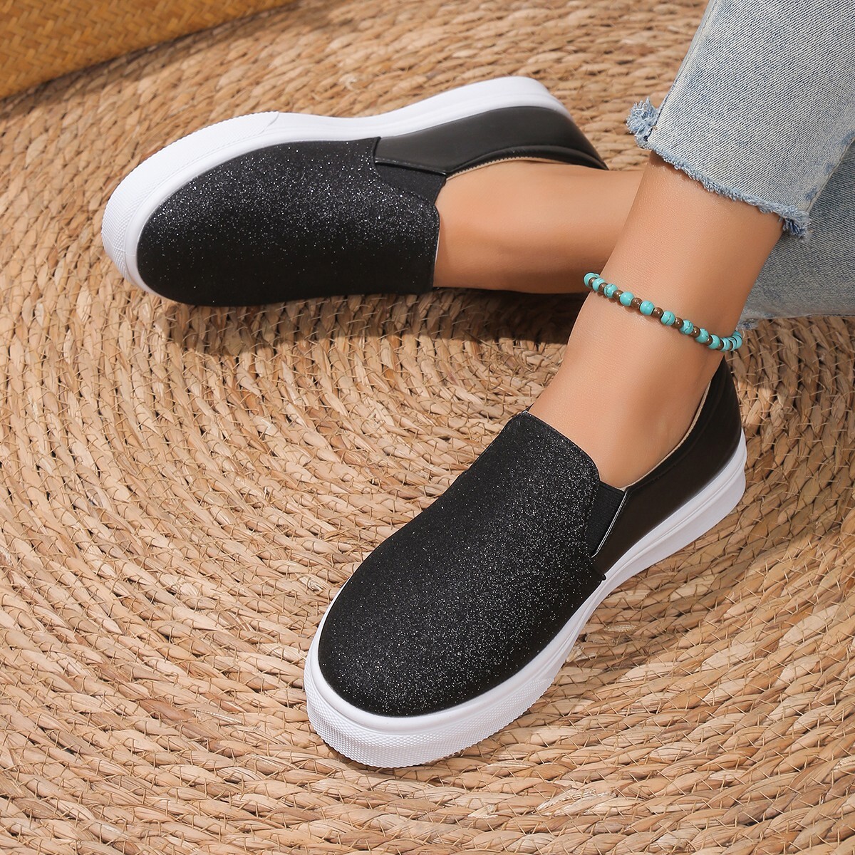 Women’s Slip on Shoes Loafer Flats Sneakers Memory Foam Casual Comfort Glitter C