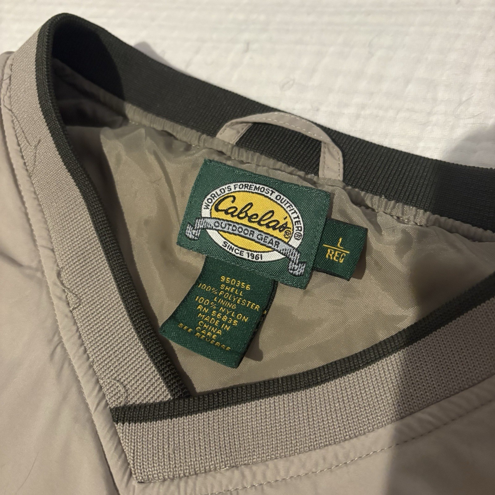 Cabela’s Outdoor Gear Men’s Pullover V-Neck Lined Pocket Jacket L Beige