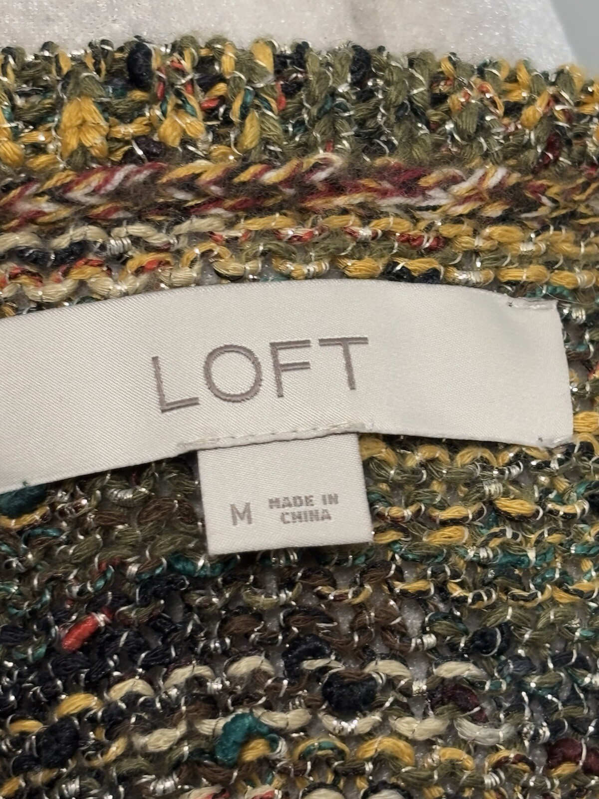 LOFT Marled Knit Sleeveless Sweater Sz Medium Women’s Olive Green Yellow