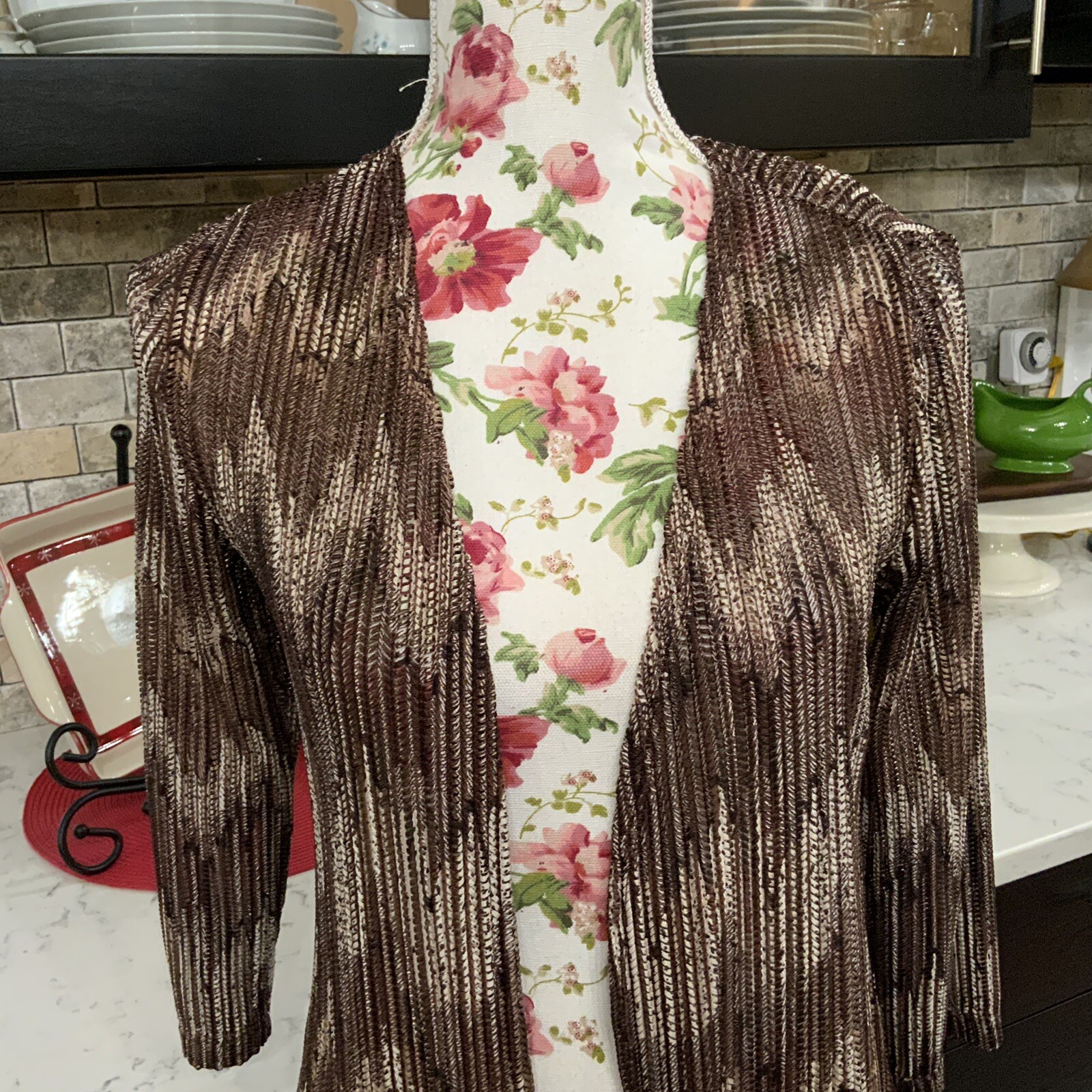 Chico’s Lightweight Open Front Cardigan Sz 0 Small 3/4 Sleeve Autumn Brown Tan