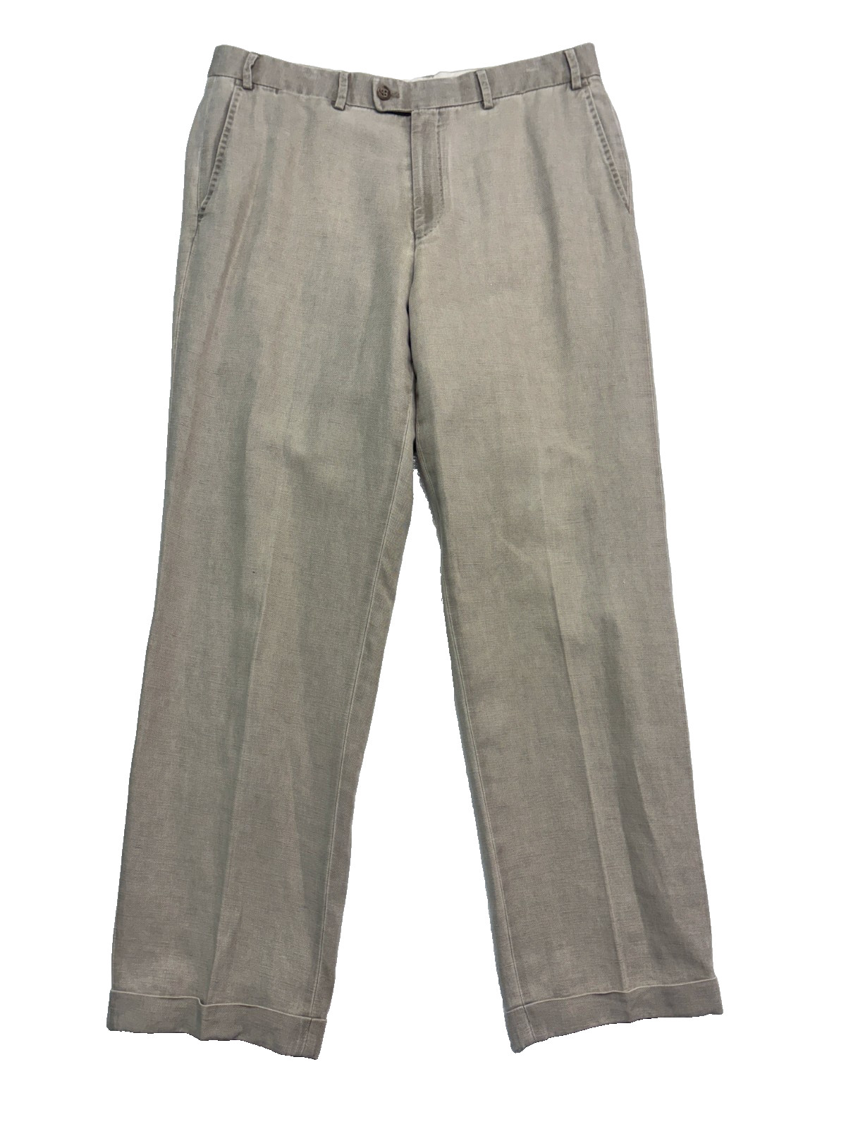 Hiltl 36×30 Beige Linen Cotton Washed Trousers Dress Pants Flat Front Cuffed