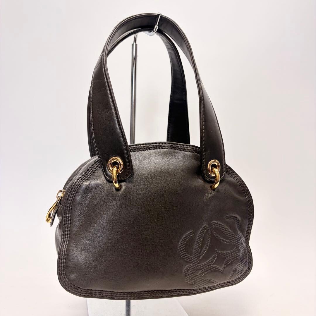 LOEWE Handbag Anagram Nappa Leather Dark Brown Vintage Authentic From Japan