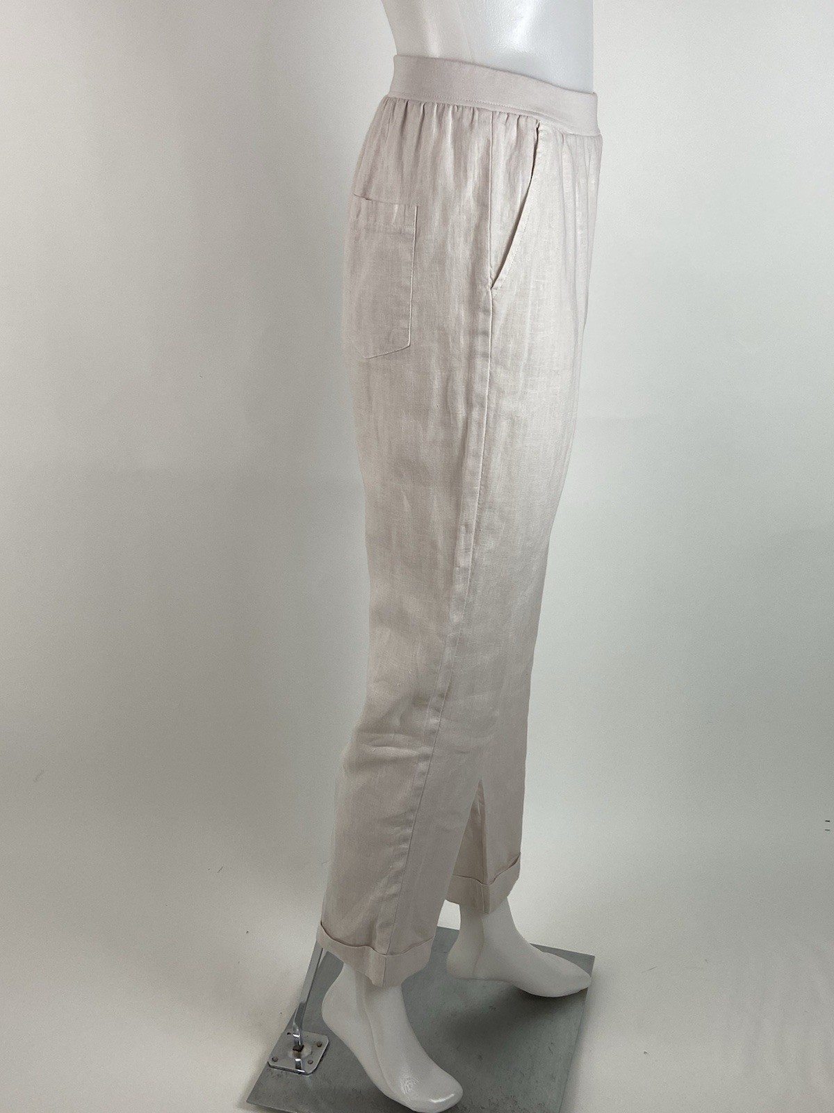 Rosso35 Size 44 Medium Blush Pink 100% Linen Pull on Pants Pockets Cuffed