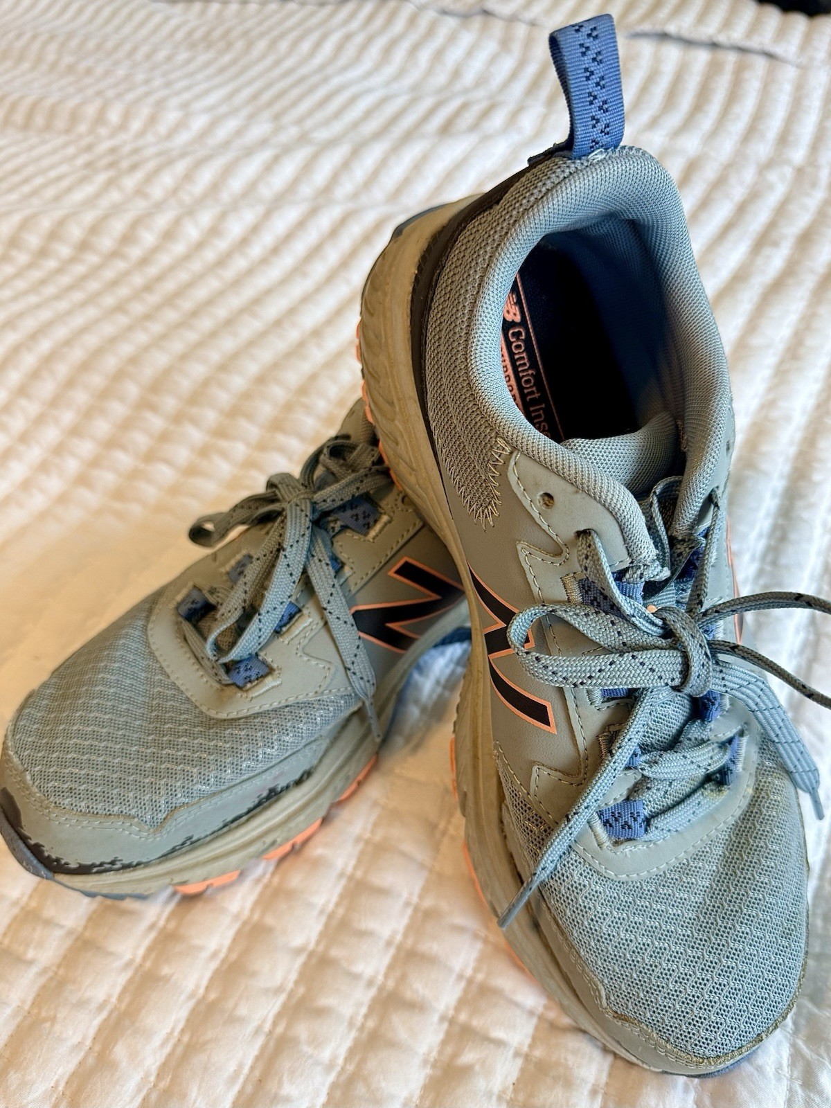 New Balance Trail Running Shoes Gray Blue Peach Comfort Breathable Toe Protect