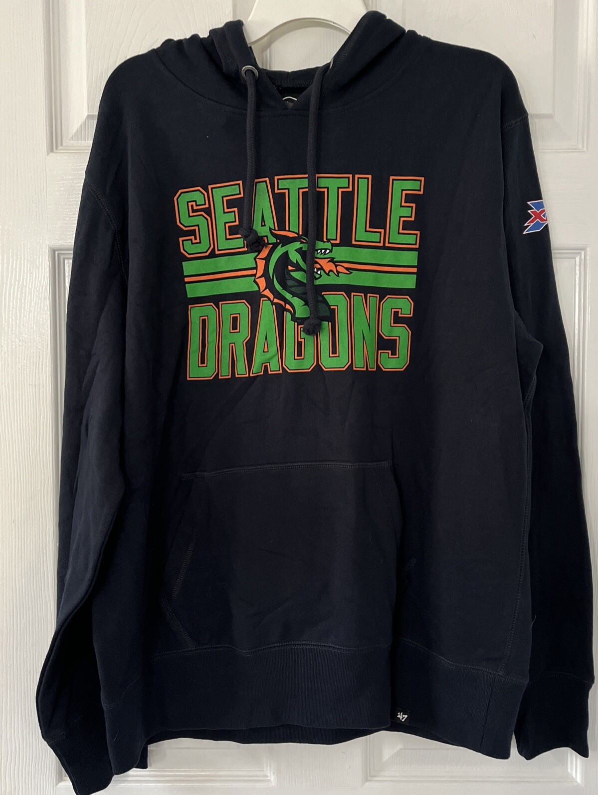 Seattle Dragons XFL Men’s Pullover Hooded Sweatshirt, Navy, Size XL