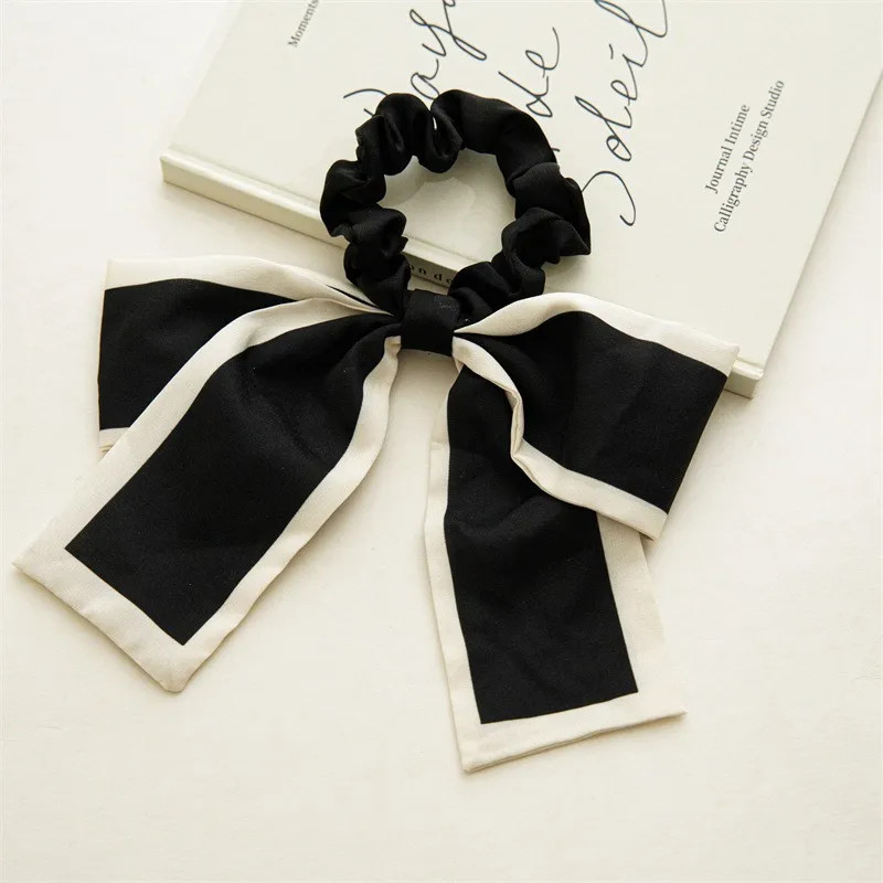 1Pc Fashion Solid Bow Ribbon Tassel Hair Scrunchies Elastic Hair Bands For Women
