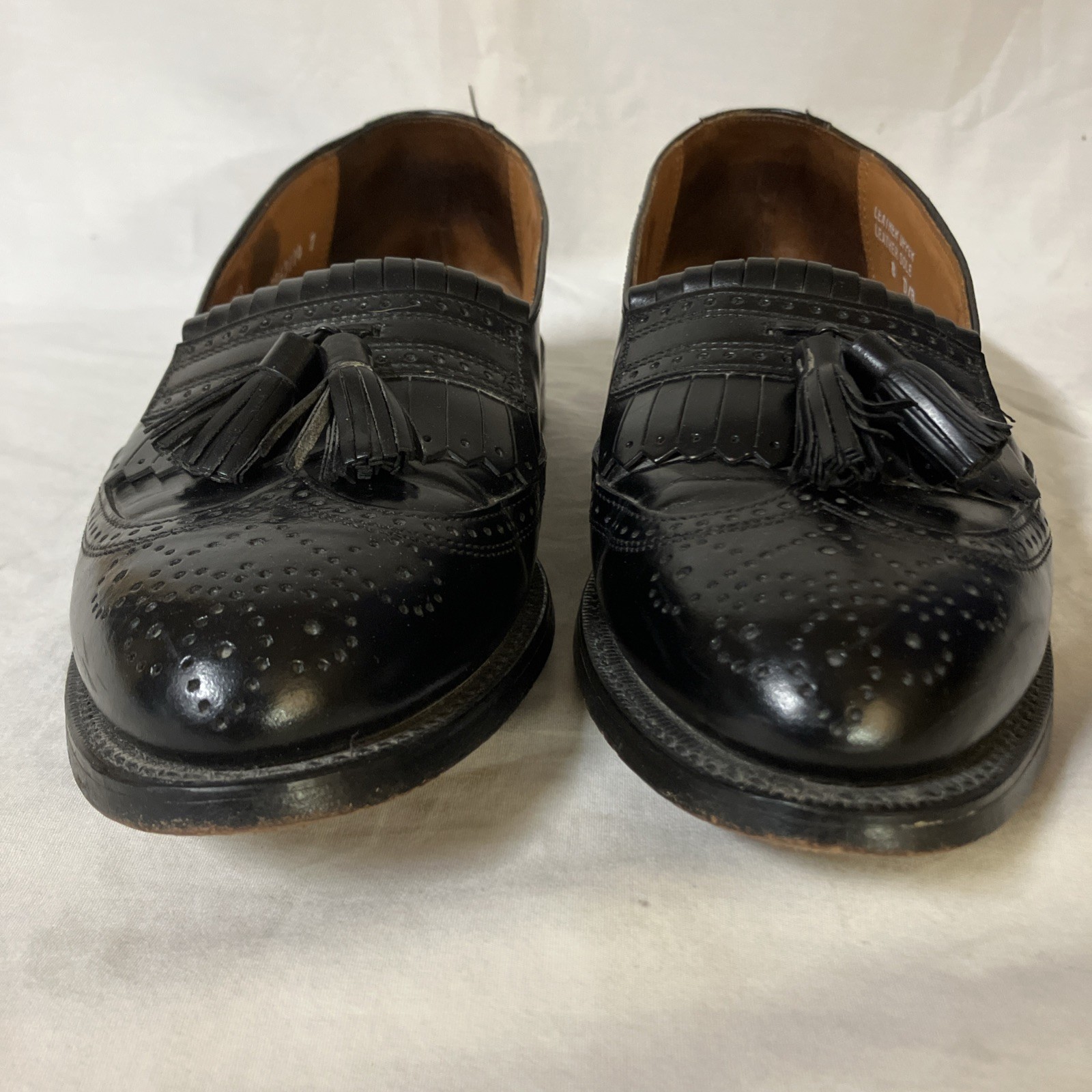 Bostonian Classics Mens Black Leather Wingtip Tassel Kitte Loafers 8 D/M USA FS