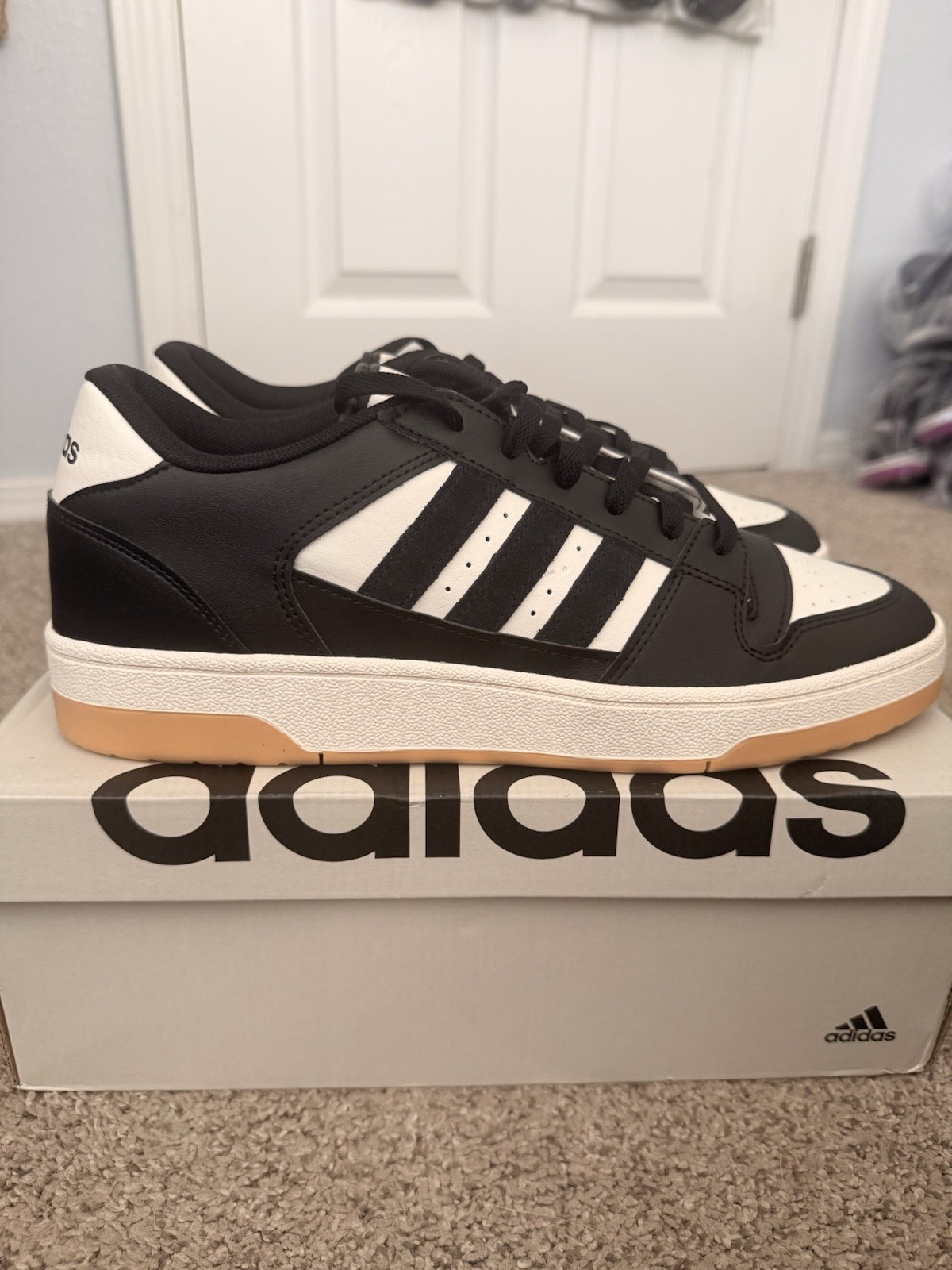 adidas Break Start Low Top Lace-Up Basketball Sneakers Black White Gum Rubber