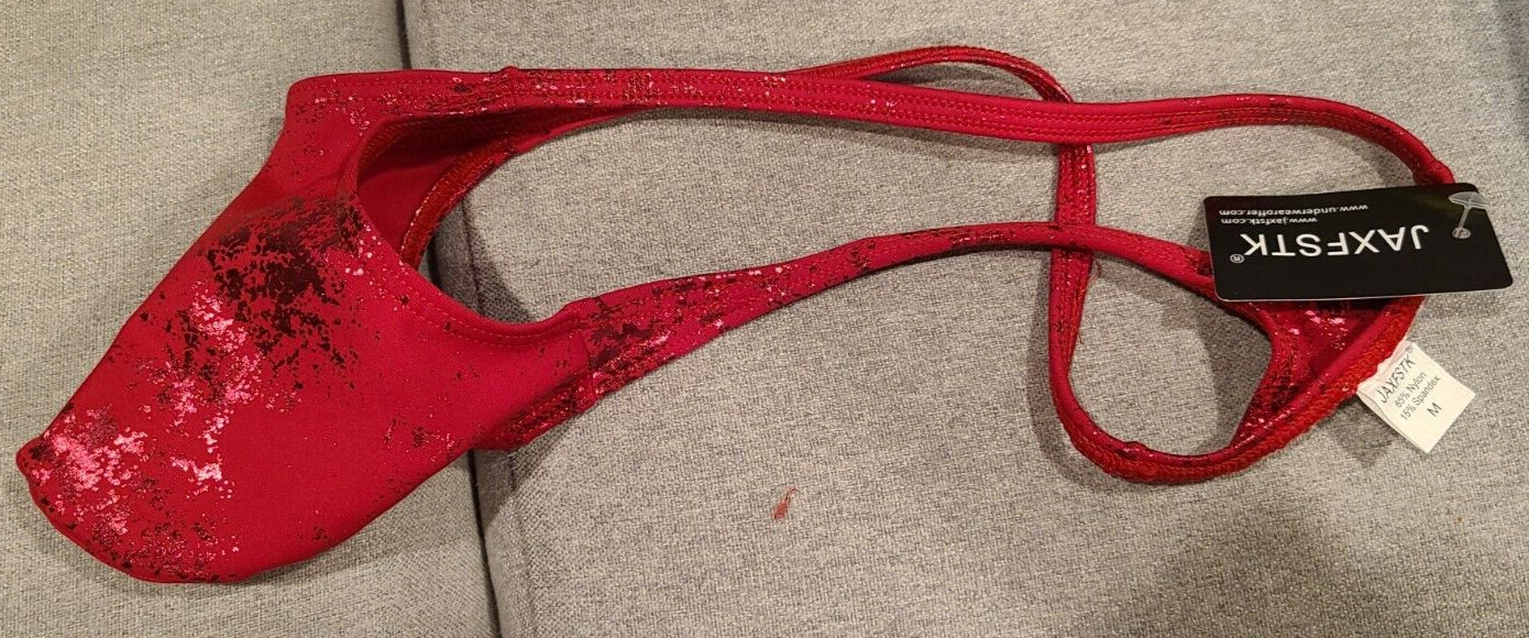 MENS WET LOOK SHINY METALLIC RED CRACKLE MICRO THONG-(M-28-34)