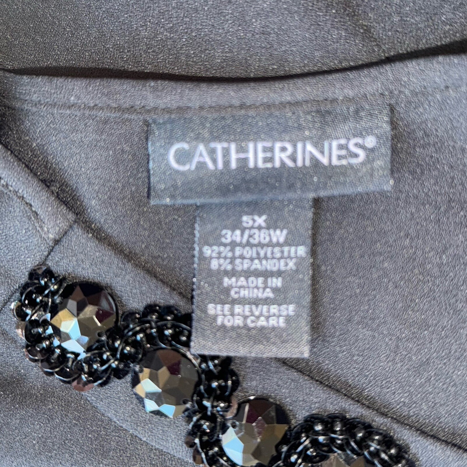 NWT Catherines Blouse Plus 5x 34W 36W Black Chiffon Jeweled Top Dressy Party