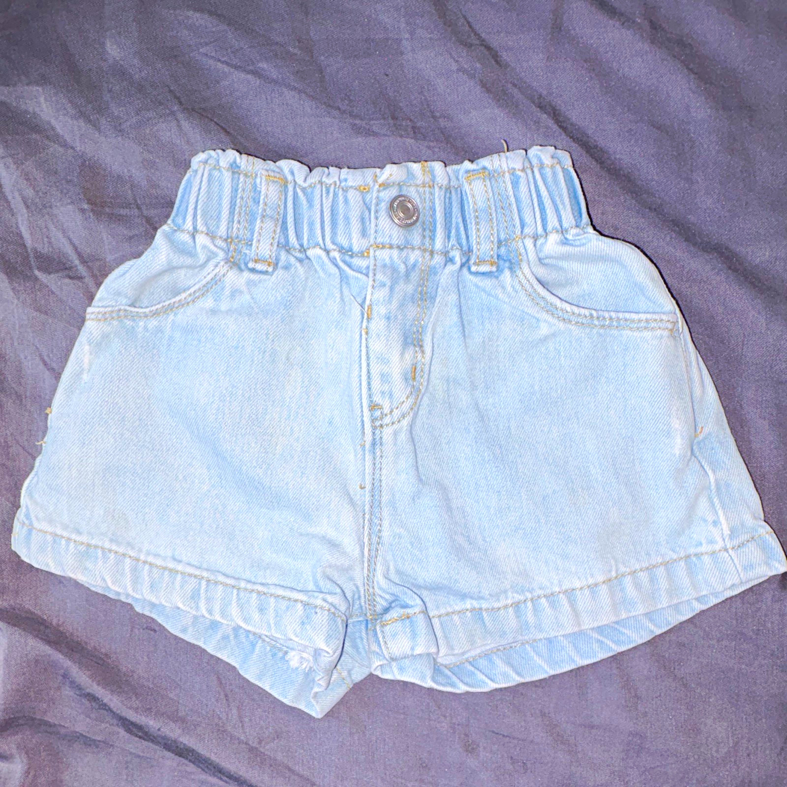 Zara Baby Paperbag Denim Shorts Light Blue 18-24M Elastic Waist Pockets