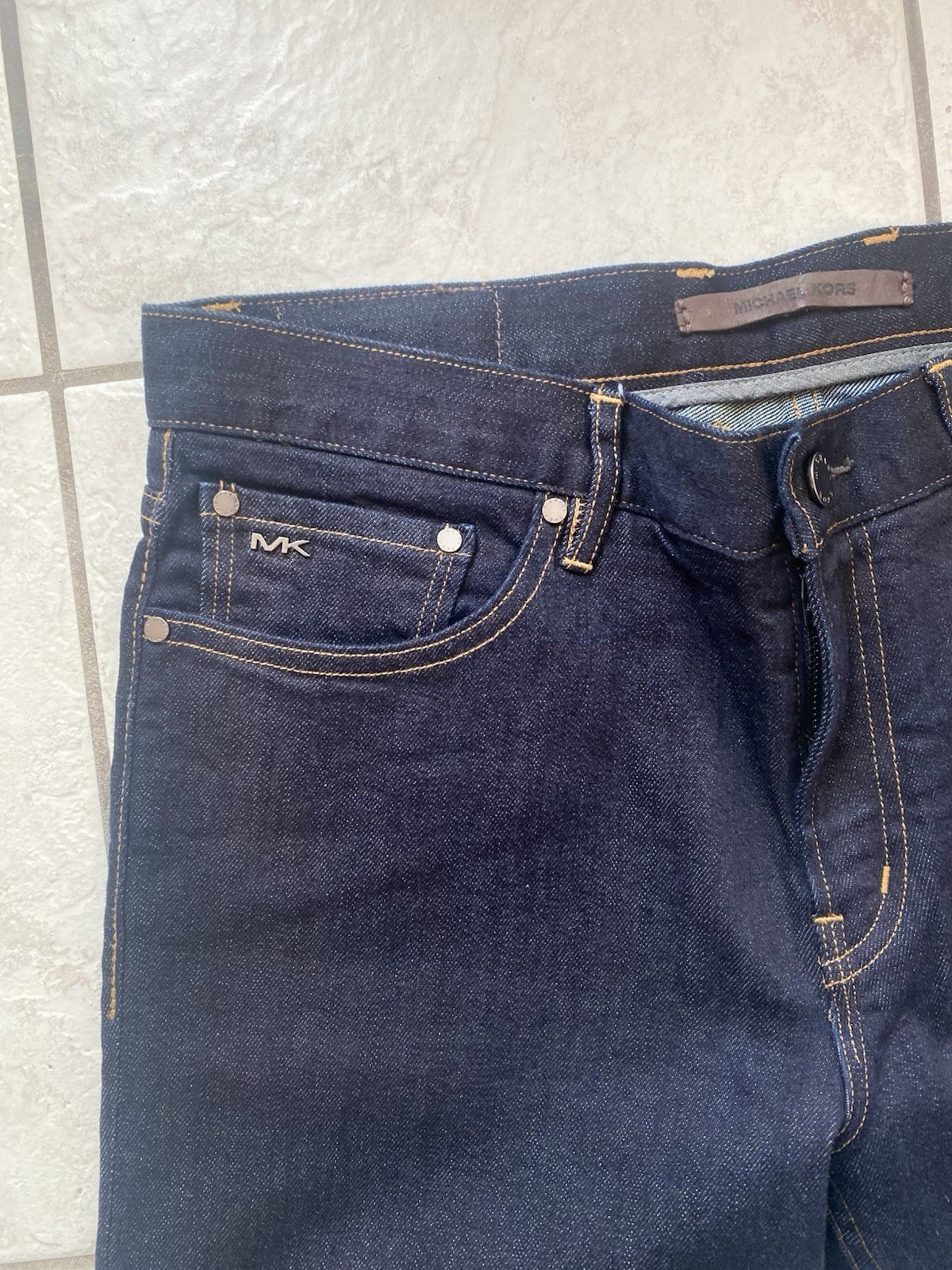 Michael Kors Core Slim Fit Dark Stretch Denim Straight Leg Jeans Mens 32×34 NWT
