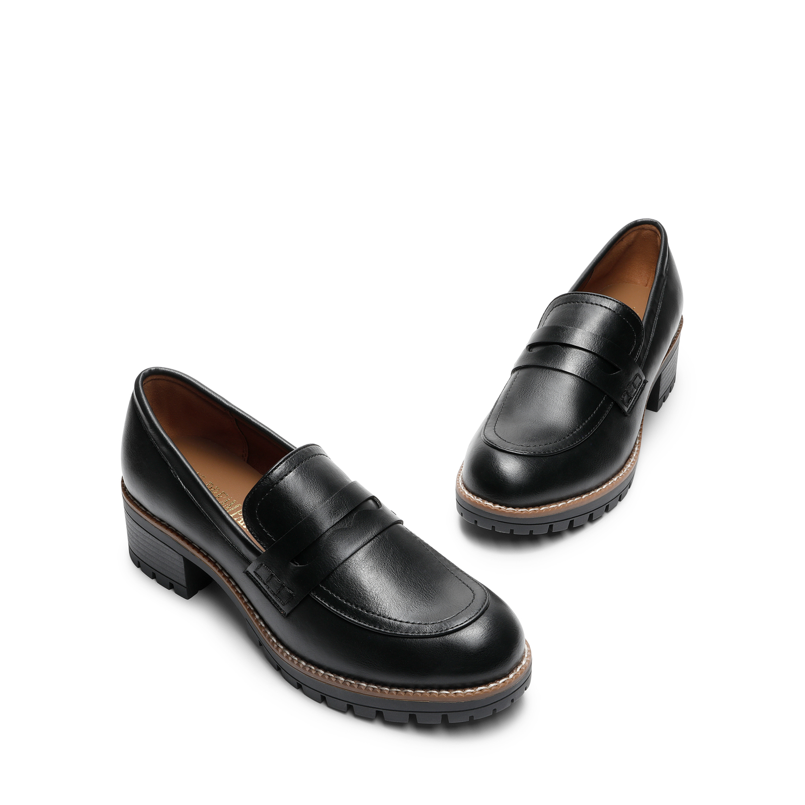 Women Business Penny Low Chunky Heel Loafers Slip On Loafer Shoes