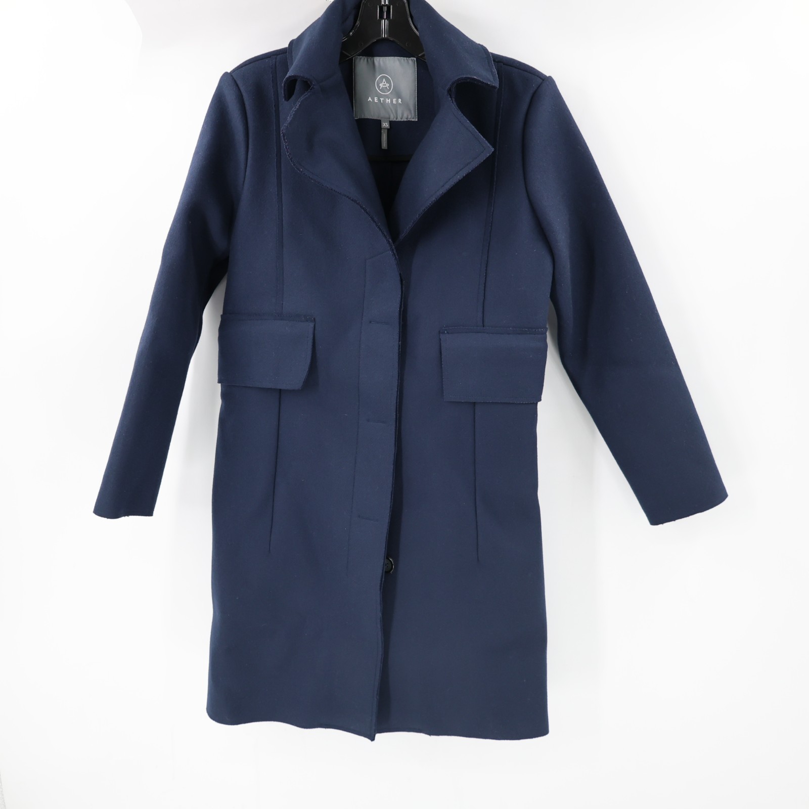 AETHER Madison Jacket womens xs virgin wool blend button front overcoat blue