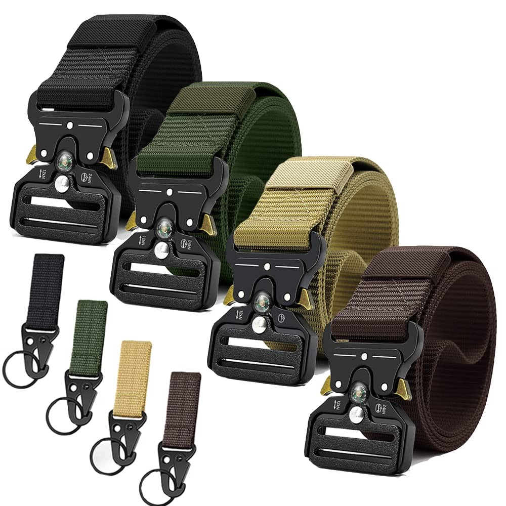 Tactical Belt Men 4 Pack, Compass Military Nylon Web Belt, Heavy Duty Belt Qu…