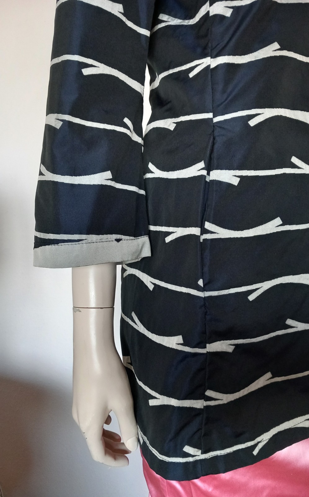 RIANI Coat Kimono Style Blue Grey Graphic Print 3/4 Sleeves Collared 36/38