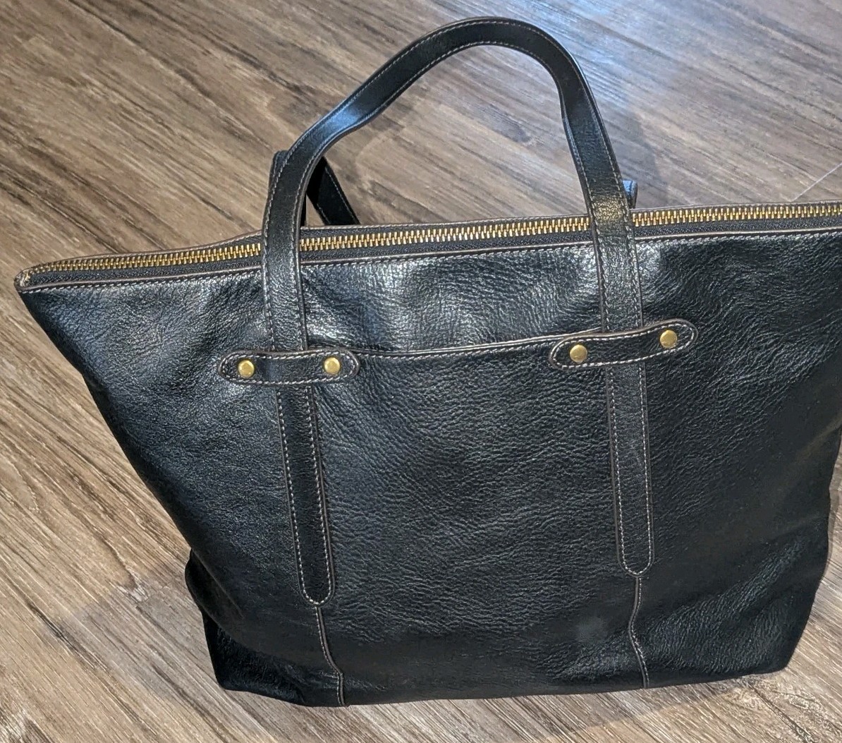Fossil Felicity Black Leather Tote SHB1981001 Shoulder Bag Purse Brass Accents