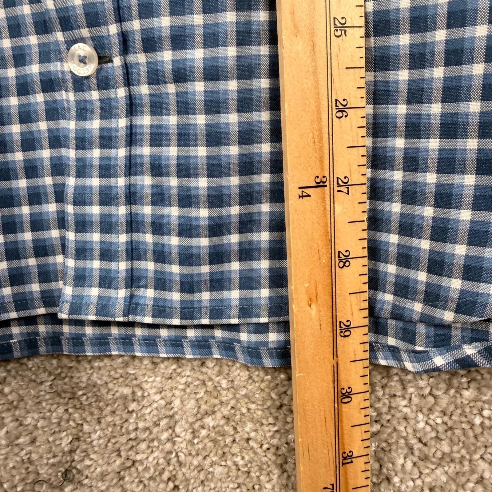 Mack Weldon Airflex Shirt Mens Medium True Navy Gingham Seawool Performance NEW