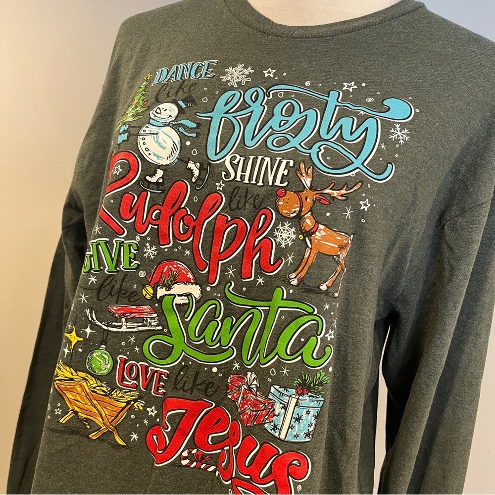 Christian Christmas Festive Graphic Long Sleeve Shirt size large