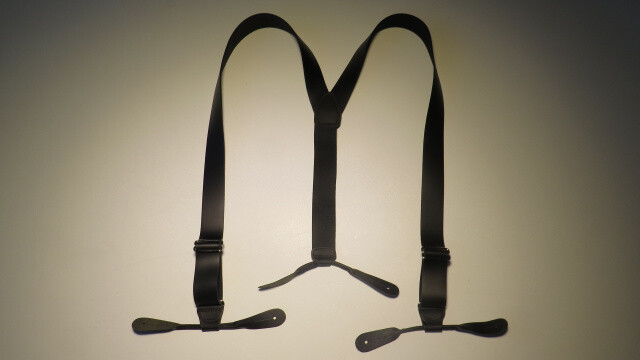 Men’s Suspenders 1-1/2″ Wide Y Style in Leather with Leather Ears, USA Made