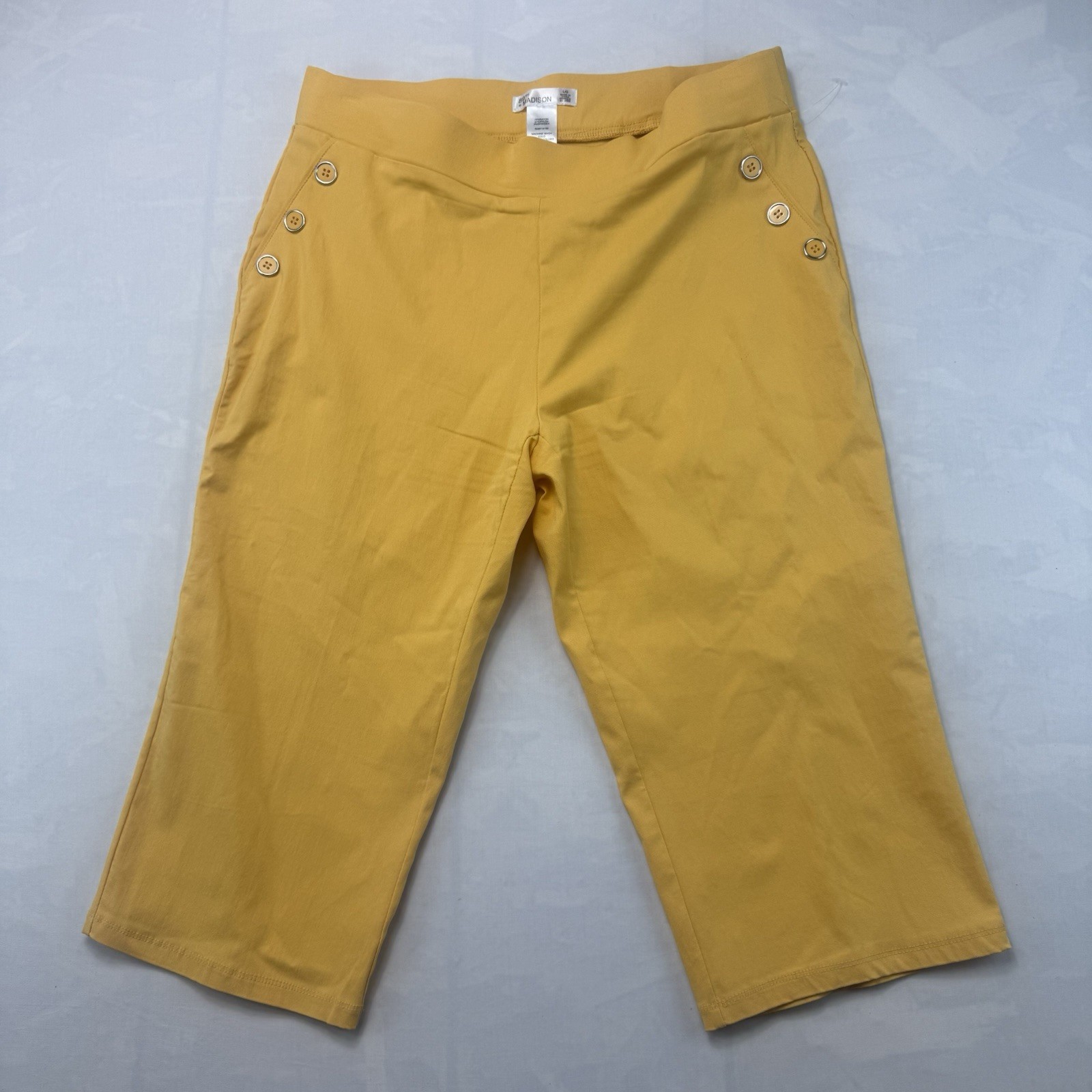 89th Madison Yellow Capri Pants Womens L Stretch Pull On Nautical