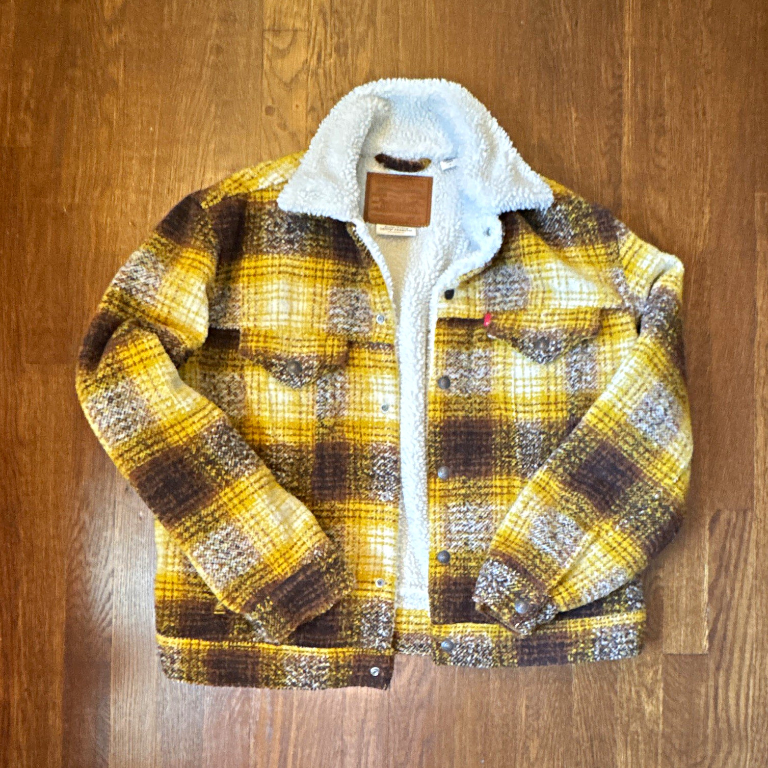 Levi’s Premium Vintage Fit Lined Plaid Jacket Yellow Brown White Medium