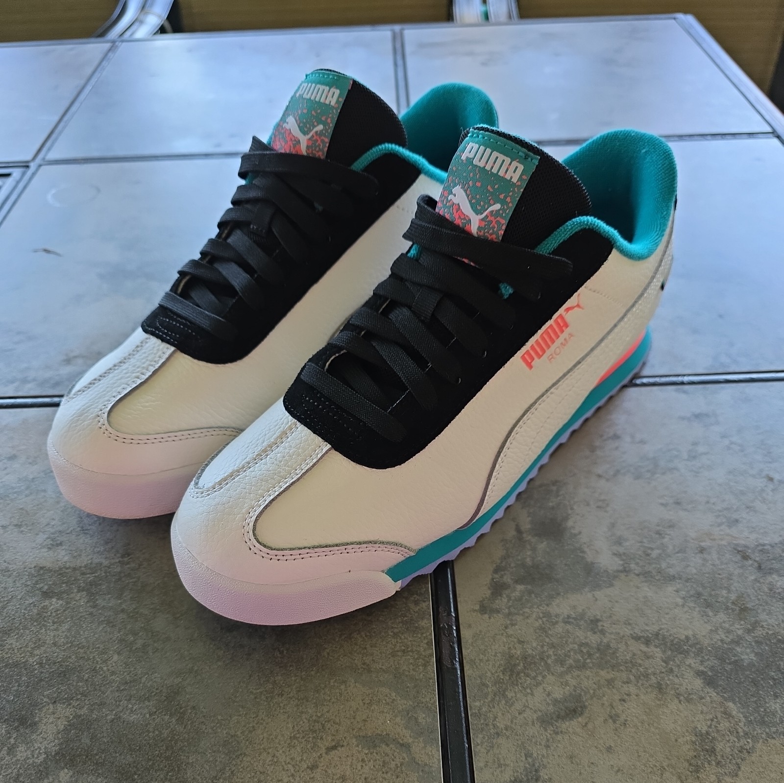 Size 11M Puma Roma Low White/Black/Teal 389056-01 No Box!!!