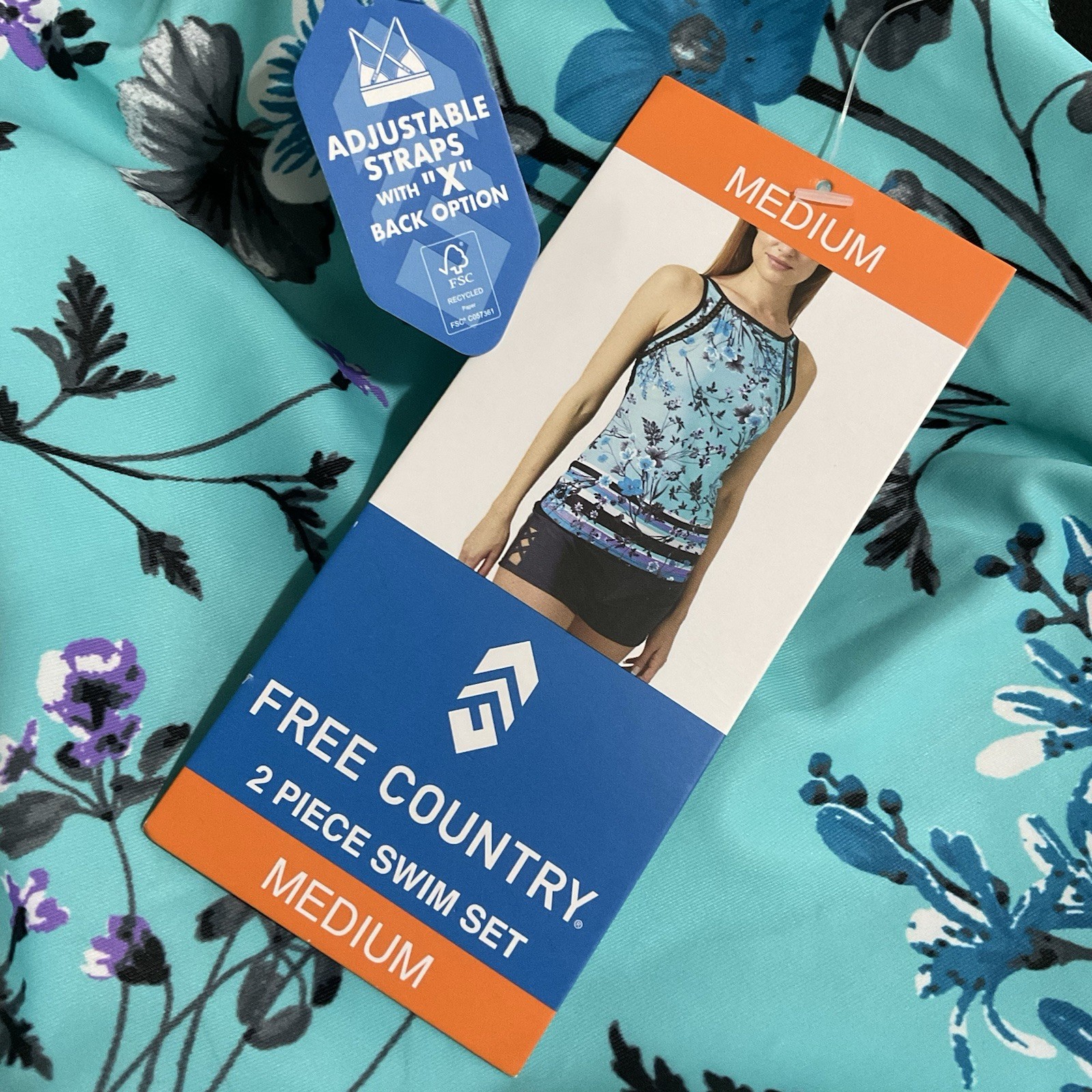 Free Country (Size Medium 8-10) 2-Piece Swim Set, Pale Aruba Tankini “New”
