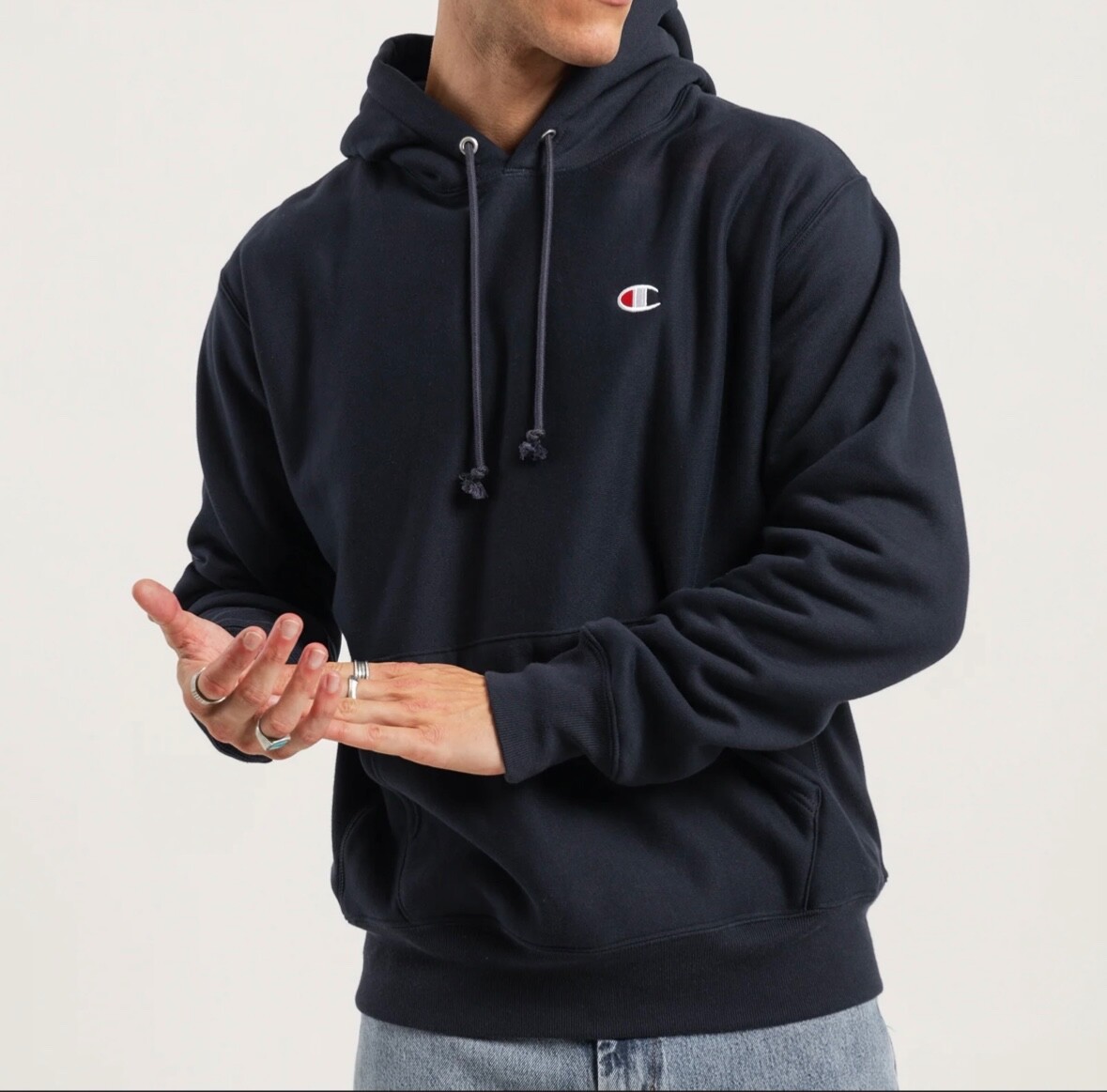 CHAMPION REVERSE WEAVE PULLOVER HOODIE BLACK MENS MEDIUM GF68