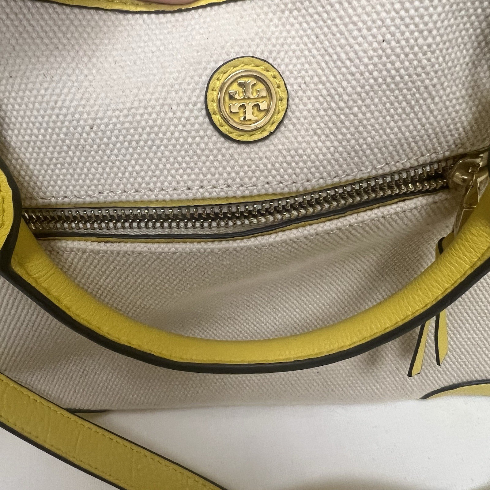 Tory Burch Yellow/Beige Satchel Top Handle Detachable Crossbody Zip Gold